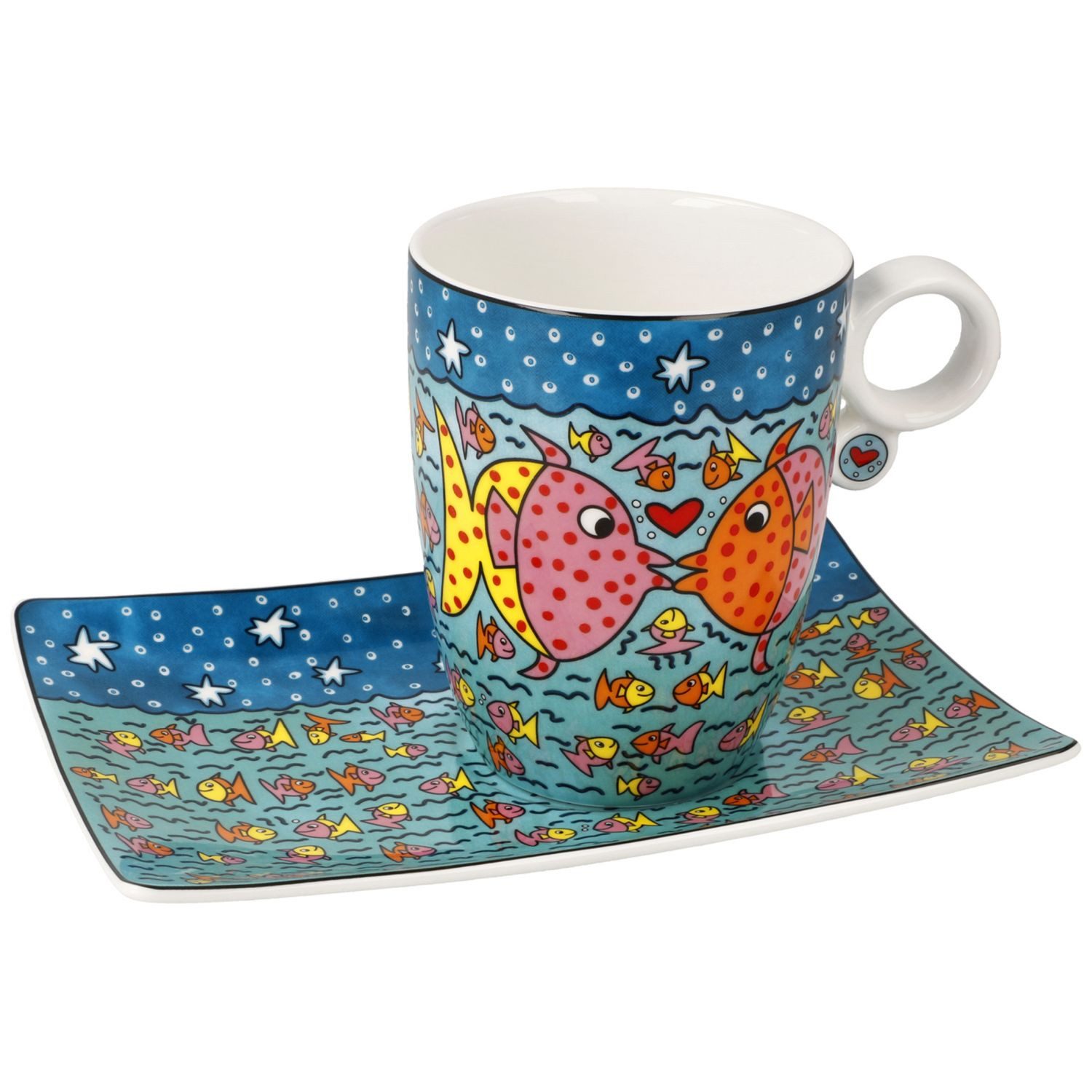 Goebel Tasse James Rizzi, Fine Bone China, in Geschenkbox, Bunt, Family of Fish, H: 11cm