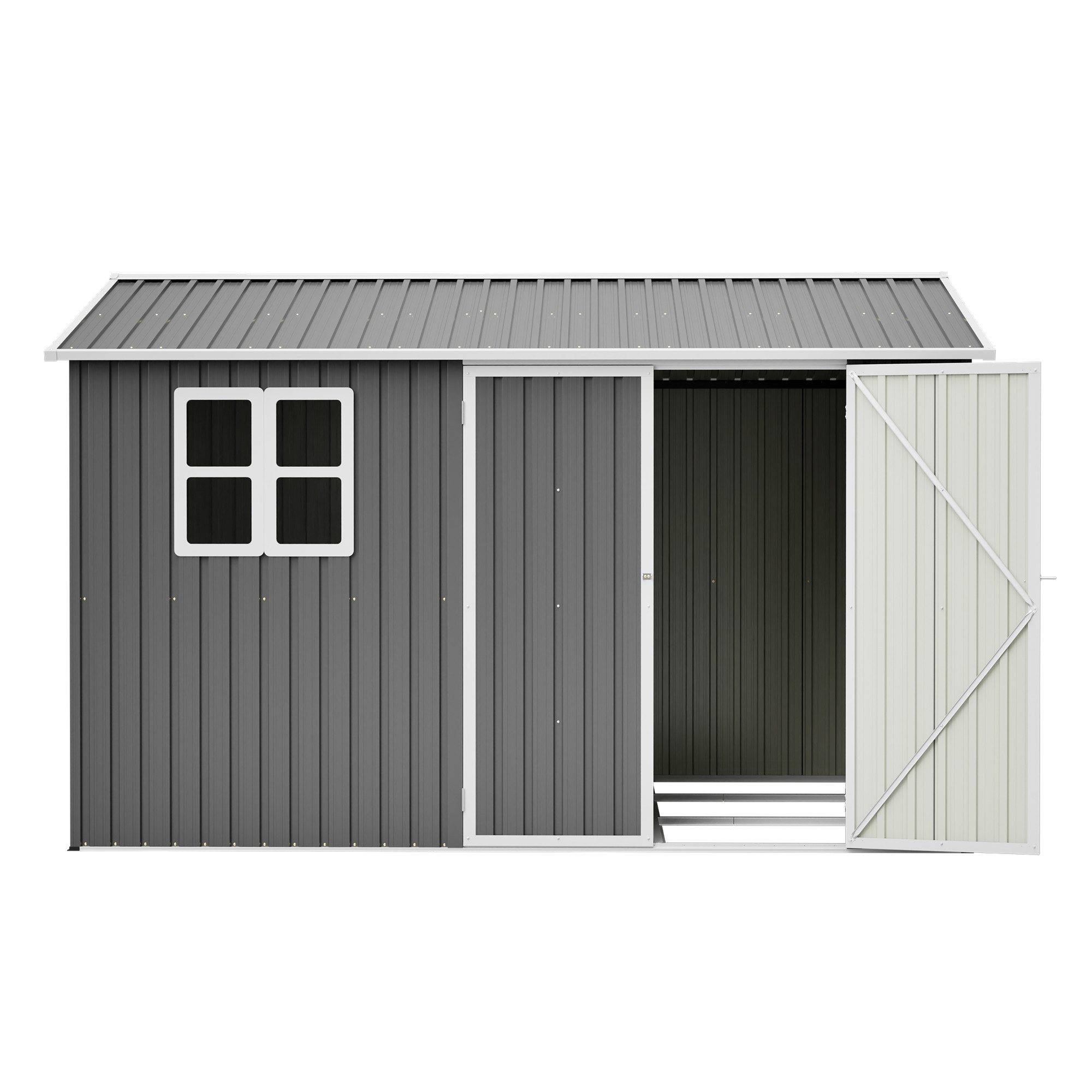 Rolipo Gerätehaus Metall-Geräteschuppen mit Belüftungslöchern & abschließbare Tür, BxT: 310.9x240 cm, 311x230x201cm, stabiler Aufbau, für Gartengeräte-Lagerung