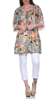 Aurela Damenmode Tunika Damen Oversize Shirt luftige Bluse leichtes Strand Shirt leichte A-Linie, angenehmes Baumwollmaterial, Gesamtlänge: 76 - 78cm
