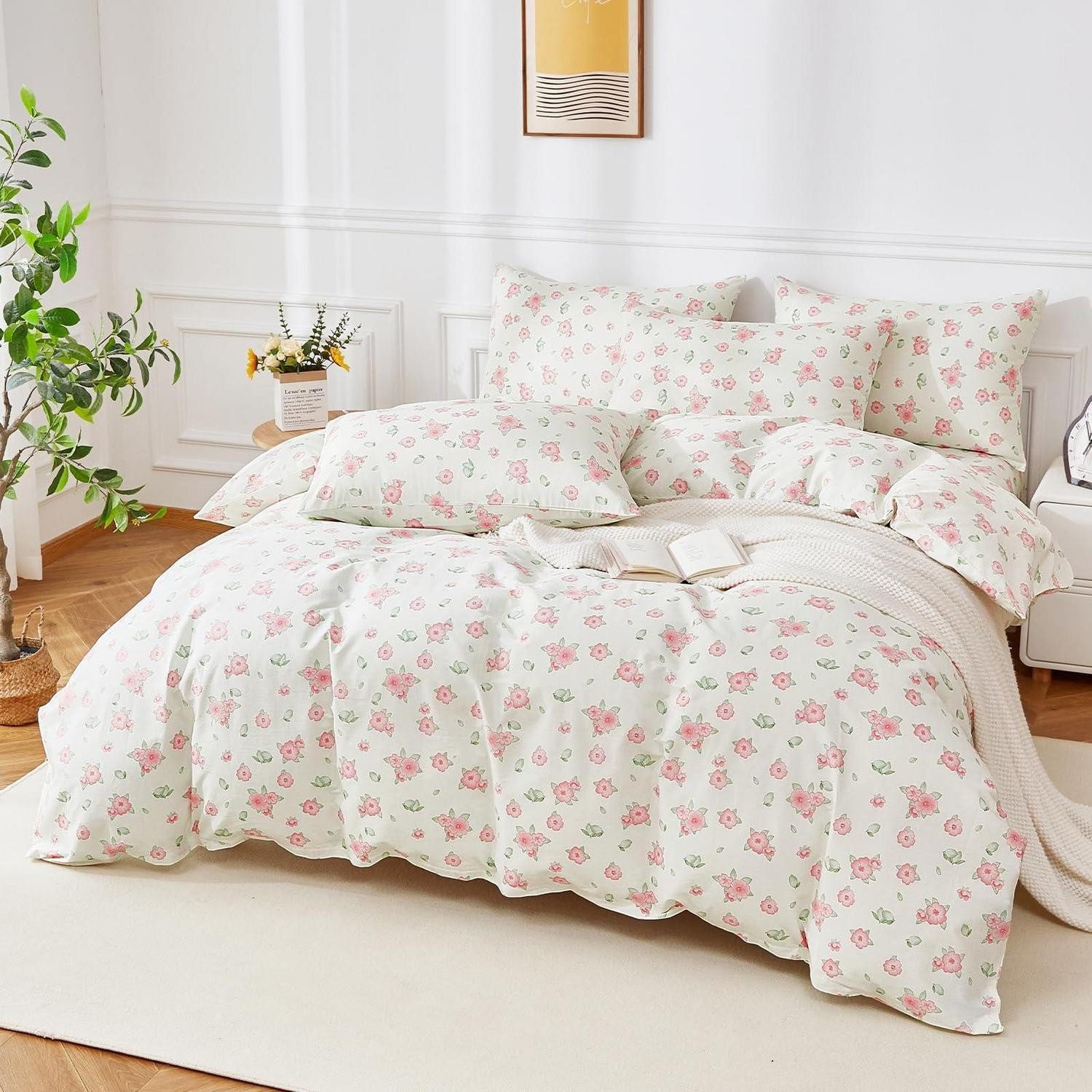 LuxusKollektion Jugendbettwäsche Blumen Bettwäsche 135x200 Baumwolle Rosa Blumenmuster