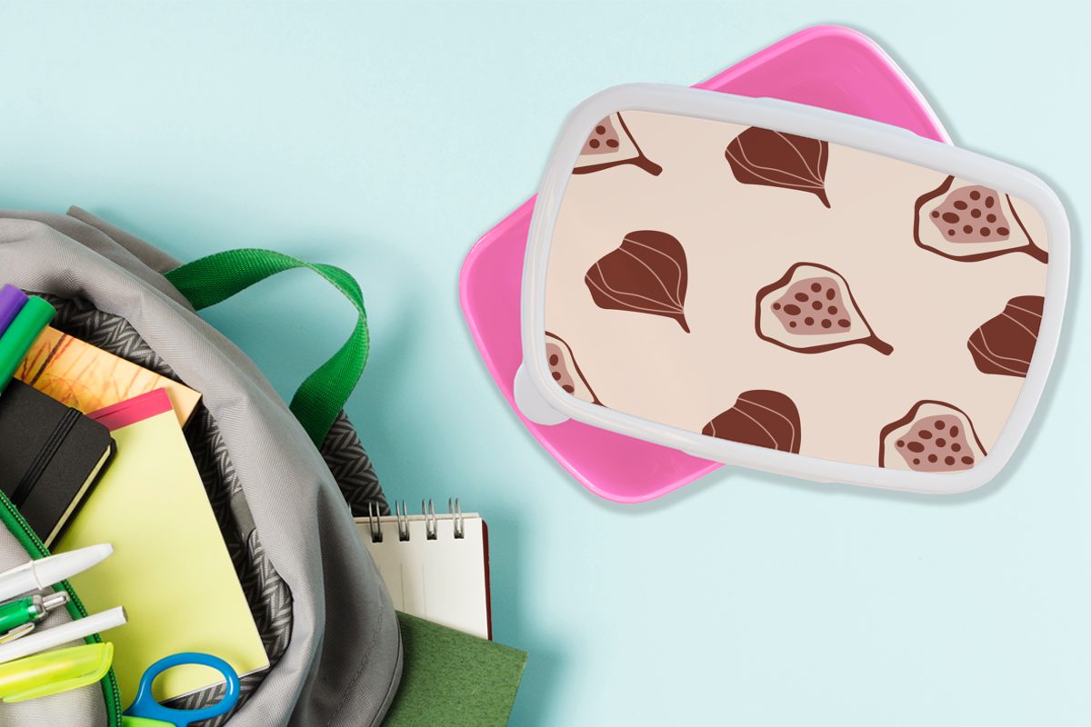 Sommer Feigen Rosa, Brotbox (2-tlg), - Kunststoff, Lunchbox Brotdose Snackbox, Kinder, - für Erwachsene, Kunststoff MuchoWow Mädchen,