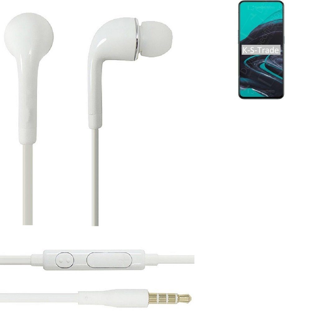 K-S-Trade für Oppo Reno2 In-Ear-Kopfhörer (Kopfhörer Headset mit Mikrofon u Lautstärkeregler weiß 3,5mm)