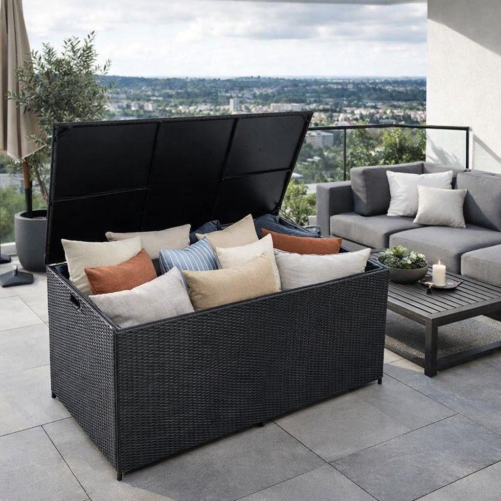 ESTEXO Auflagenbox Poly Rattan 870 Liter XXL Kissenbox Box Aufbewahrungsbox Schwarz