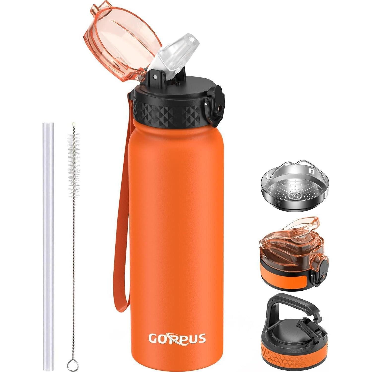 LuxusKollektion Thermoflasche Wasserflasche Edelstahl 600ml Strohhalm Sport BPAfrei 600 ml Orange3