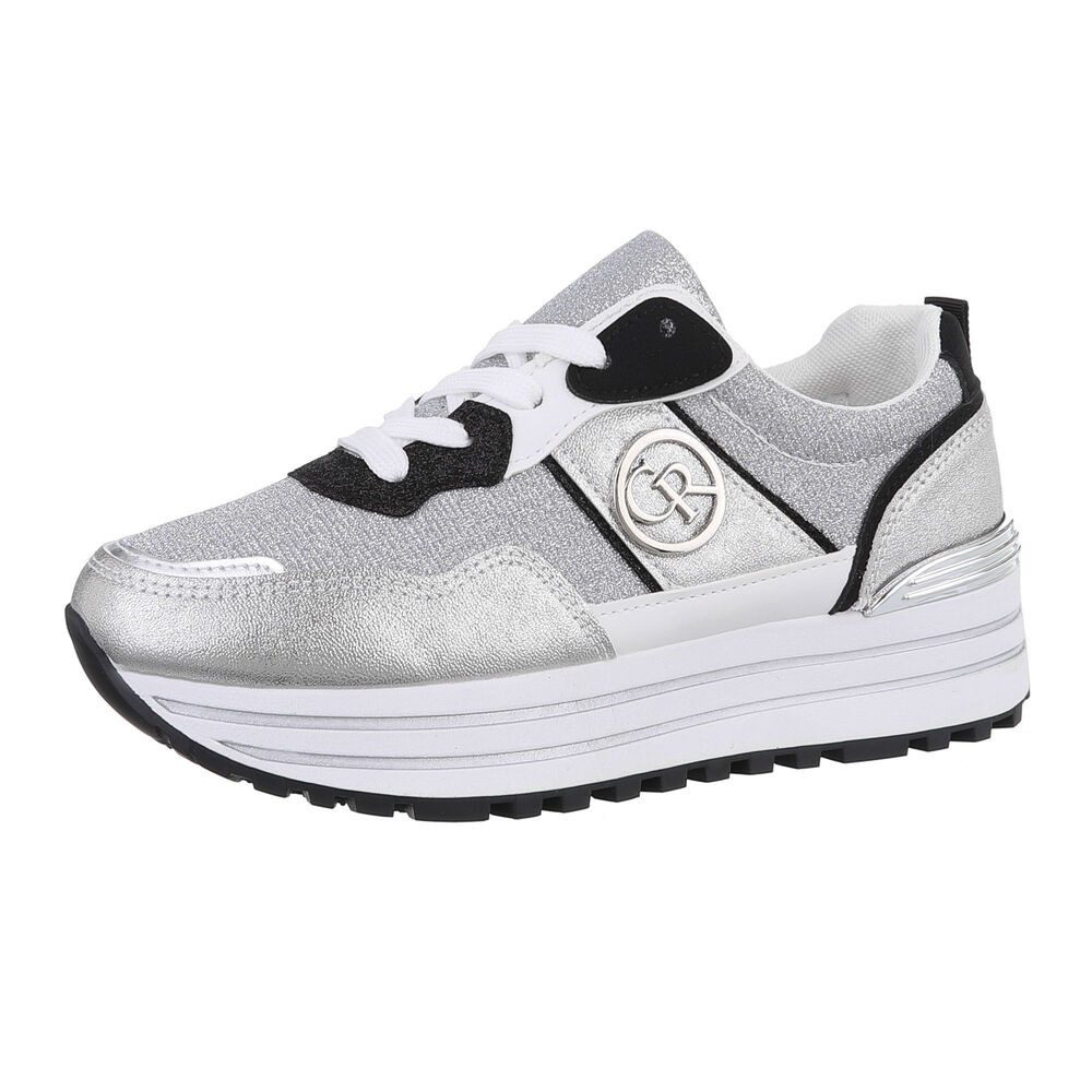 Ital-Design Damen Low-Top Freizeit Sneaker (86188117) Keilabsatz/Wedge Sneakers Low in Silber
