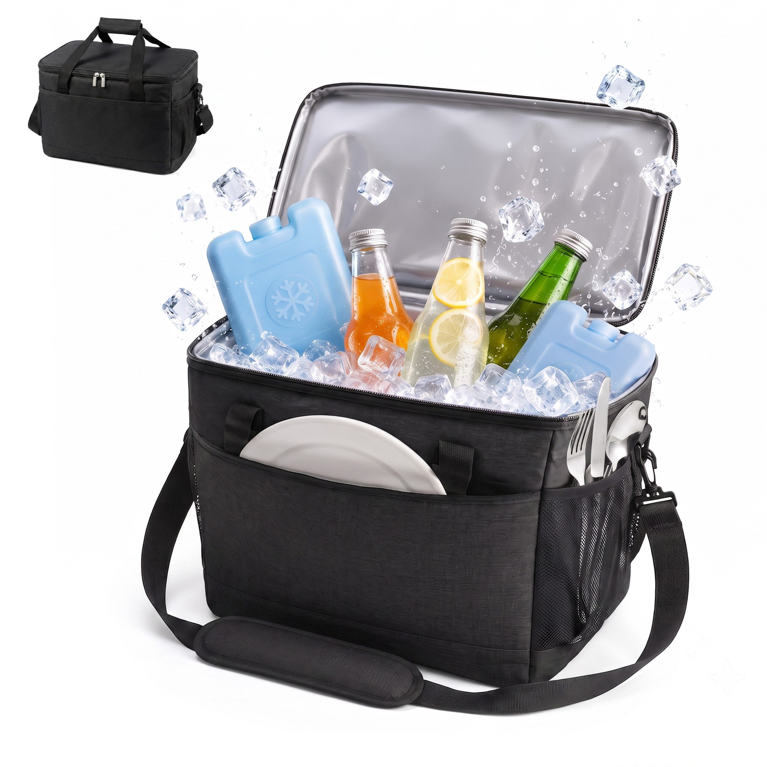 relaxdays Kühltasche mit Tragegriffen, 20 l, schwarz, 20 L