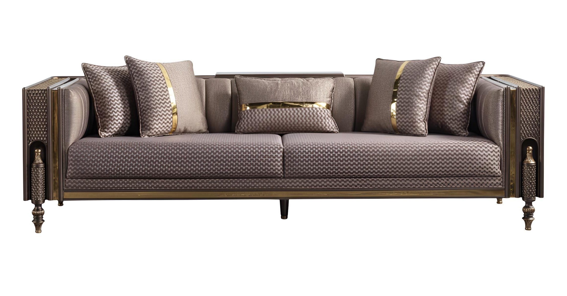Xlmoebel Sofa 4-Sitzer im Art Déco Stil mit braunem Holzrahmen, 2 Teile, Made in Europa