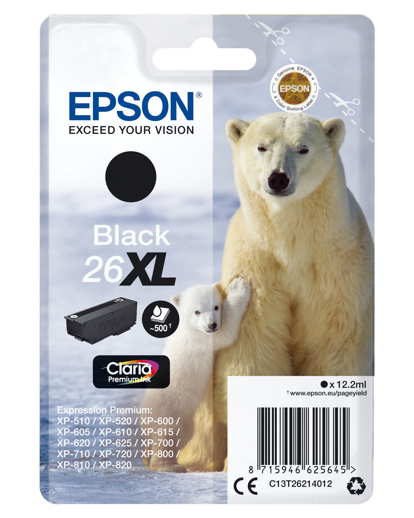 Epson Epson Tintenpatrone 26XL T2621 Claria Schwarz (12, Tintenpatrone