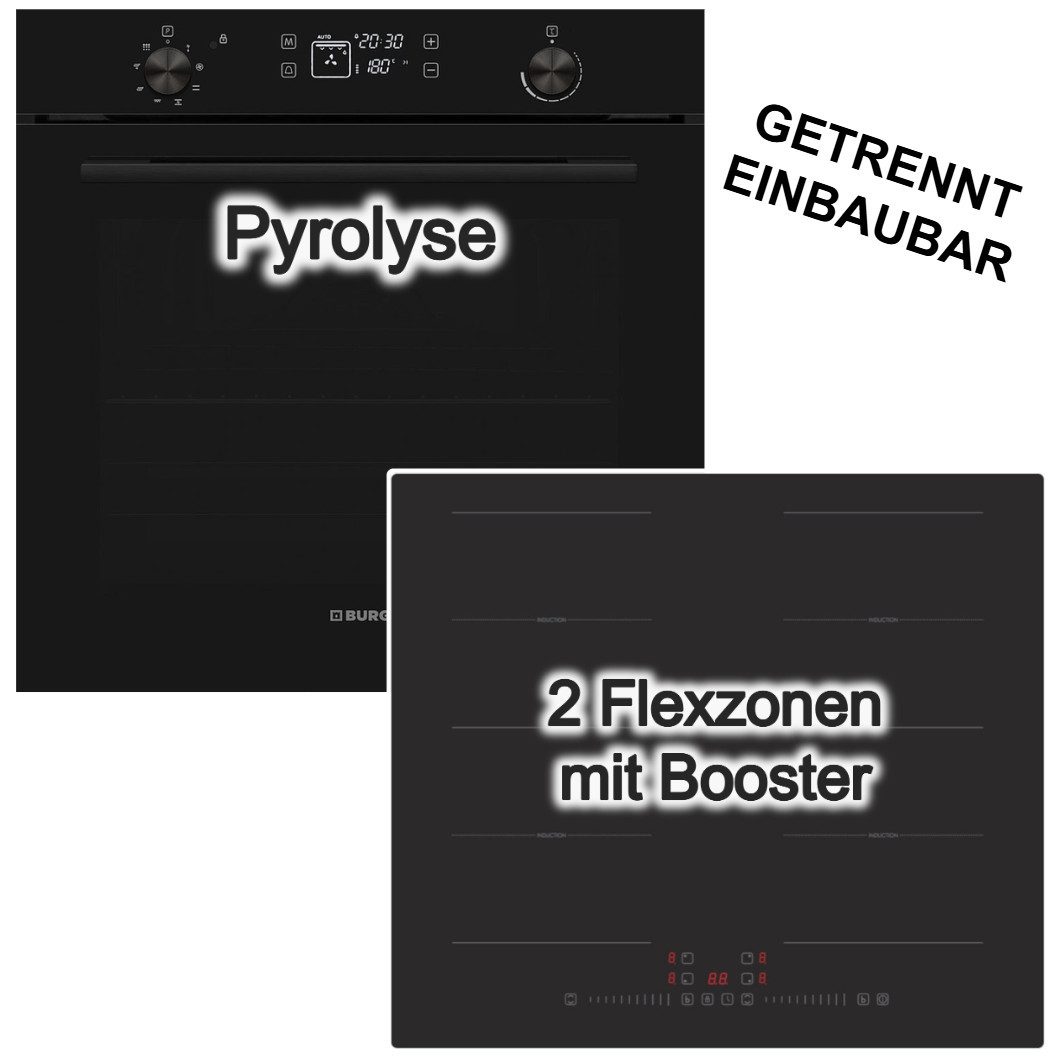 VESTEL Backofen-Set 78L Pyrolyse visioTouch + PKM Induktionsfeld Flexzonen Booster Touch, Pyrolyse-Selbstreinigung