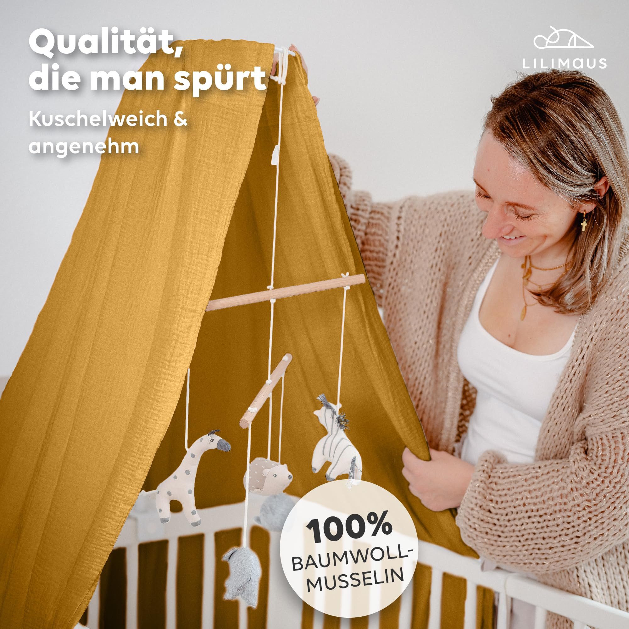 lilimaus Betthimmel Babybett Himmel aus 100% Musselin - luftiger Baldachin (1-tlg), behaglicher Rückzugsort im Babybett - sanft zu zarter Babyhaut