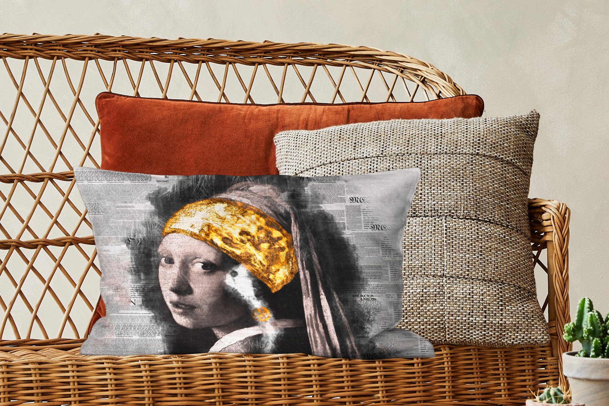 Zierkissen, Das Wohzimmer Vermeer Mädchen mit Perlenohrring mit MuchoWow dem Füllung, Dekokissen Schlafzimmer - - Dekokissen Collage, Dekoration,
