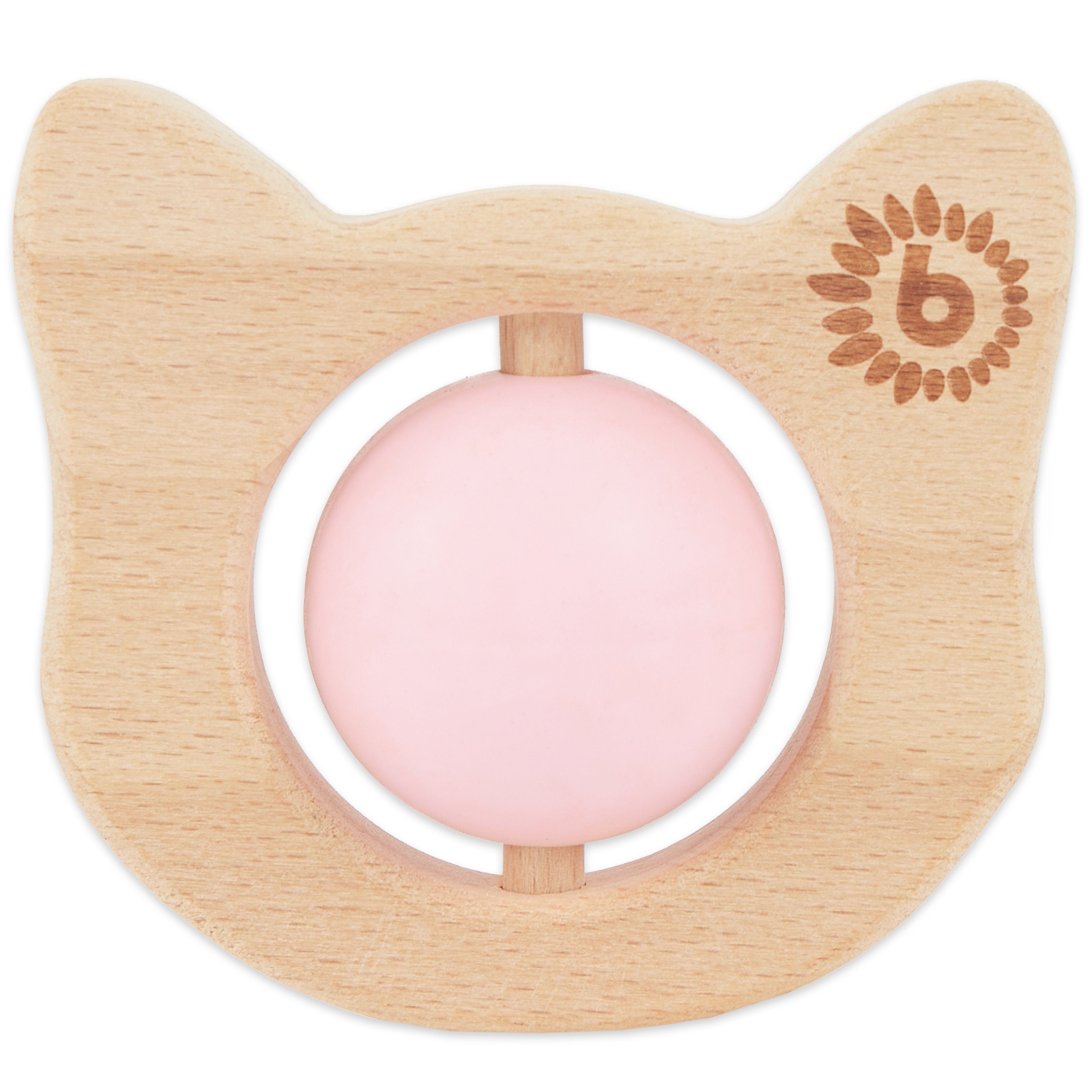BIECO Beißring Bieco Katzen Beißring Baby Holz mit Silikon Rosa 7,5 cm Zahnungshilfe