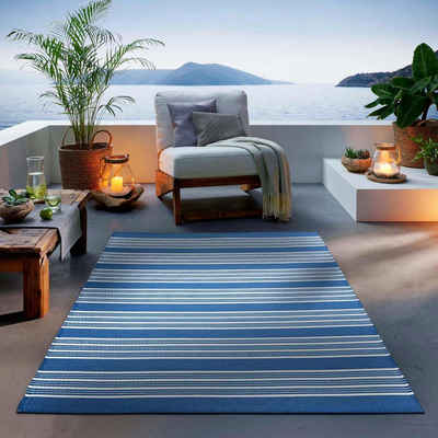 Teppich Outdoor & Indoor Teppich, TaCa Home, rechteckig, Höhe: 3 mm, Terrasse Balkon Garten Wohnzimmer Küche, Dunkelblau - 80 x 150 cm