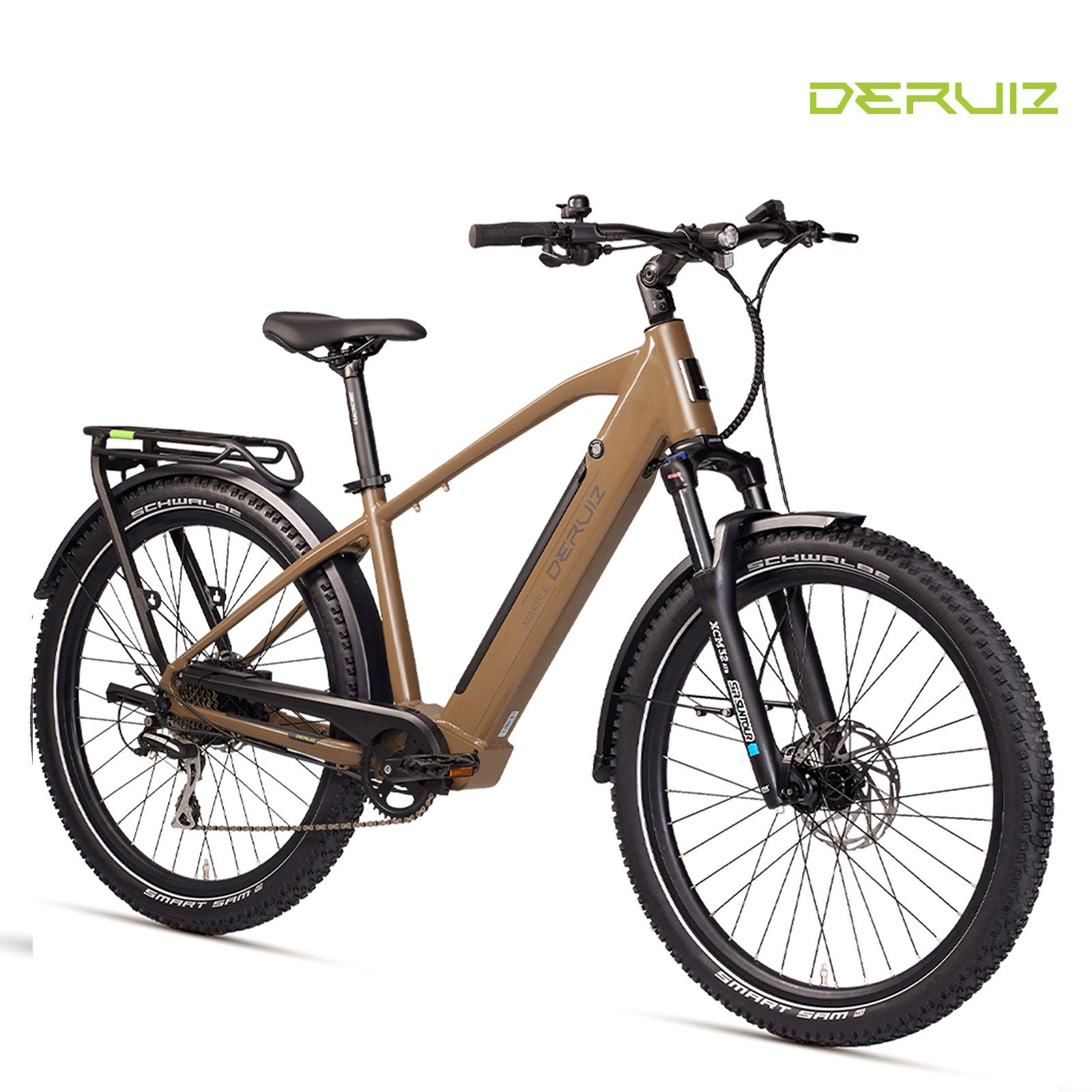 DERUIZ E-Bike Mountainbike Marble SUV 27,5 Zoll, bis 161 km, Drehmomentsensor, Damen & Herren, 8 Gang SHIMANO Shimano Acera RD-M360 SGS Schaltwerk, Kettenschaltung, Heckmotor, 644 Wh, (5 Stufen,Lockout-Federgabel,LCD-Farb-Display,100 Lux Frontlicht), Tektro hydraulische Scheibenbremsen (180 mm vorn / 160 mm hinten)
