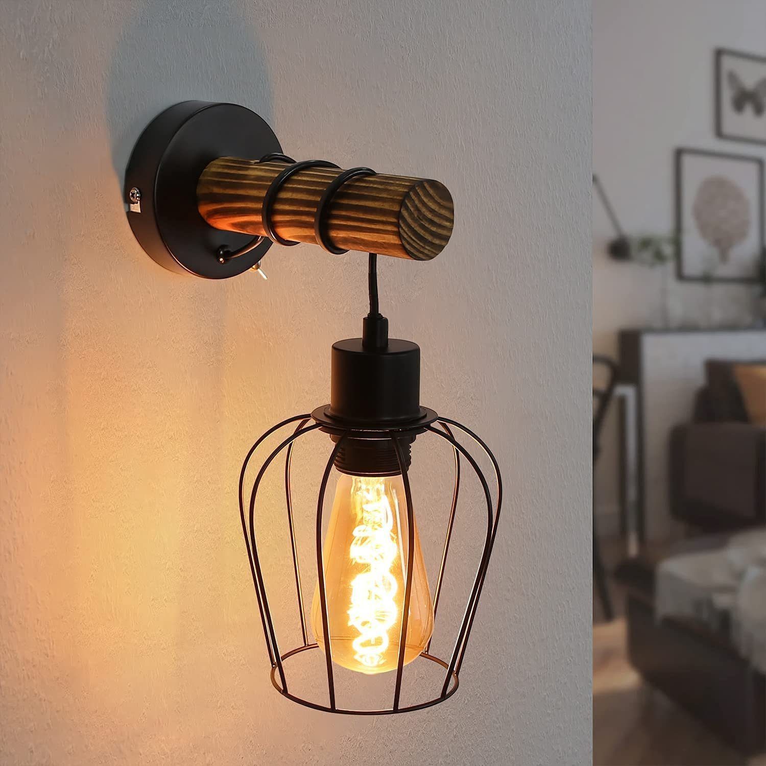 ZMH Wandleuchte Retro Wandleuchte Holz Innen Wandlampe Vintage mit Schalter günstig online kaufen