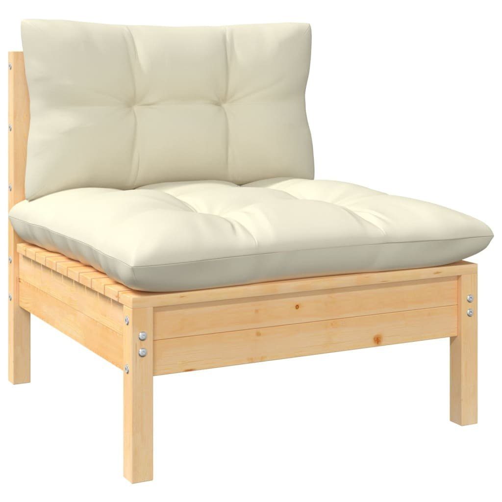 vidaXL Loungesofa 2-Sitzer-Gartensofa mit Teile Massivholz Kiefer, Creme und Braun Creme Kissen 1