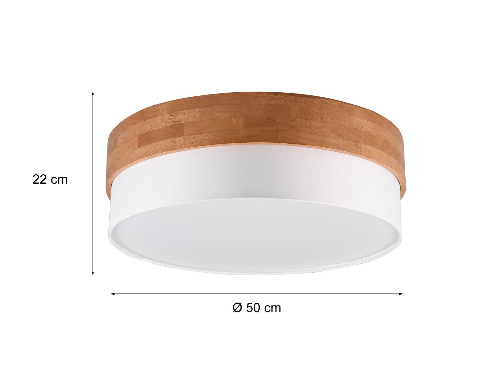 meineWunschleuchte LED Deckenleuchte, LED wechselbar, / Warmweiß, skandinavisch Esstisch große Lampenschirme über Weiß Holz-lampe Ø50cm Naturholz Stoff