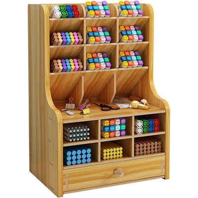 zggzerg Regal-Schreibtisch Stift Organizer aus Holz mit Schublade, Schreibtisch DIY Stifthalter, Hergestellt aus Naturholz