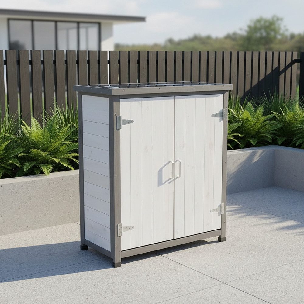 Mucola Garten-Geräteschrank Geräteschrank Gartenschuppen Gartenschrank Aufbewahrungsschrank, BxT: 75x40 cm, Dezente Panel-Optik in modernem weiß/grau