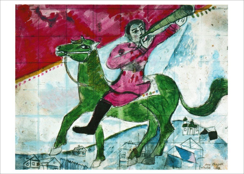 Chagall bläst ins Reiter Postkarte Horn" "Der Marc Kunstkarte