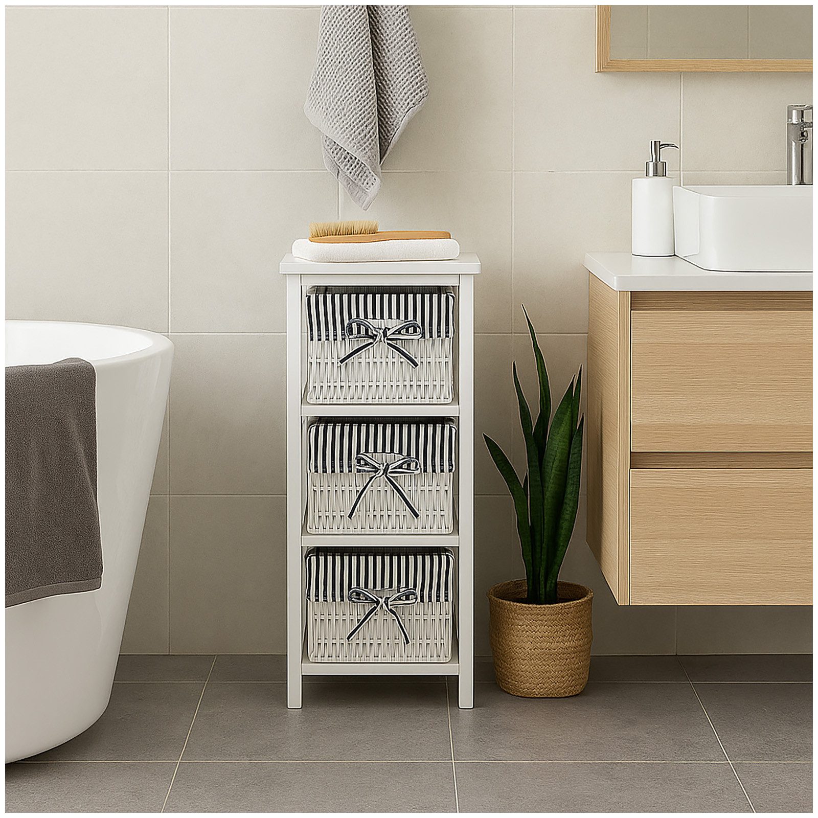 HTI-Living Badregal Praktisches Regal aus Paulowniaholz mit 3 Körben, Stück günstig online kaufen