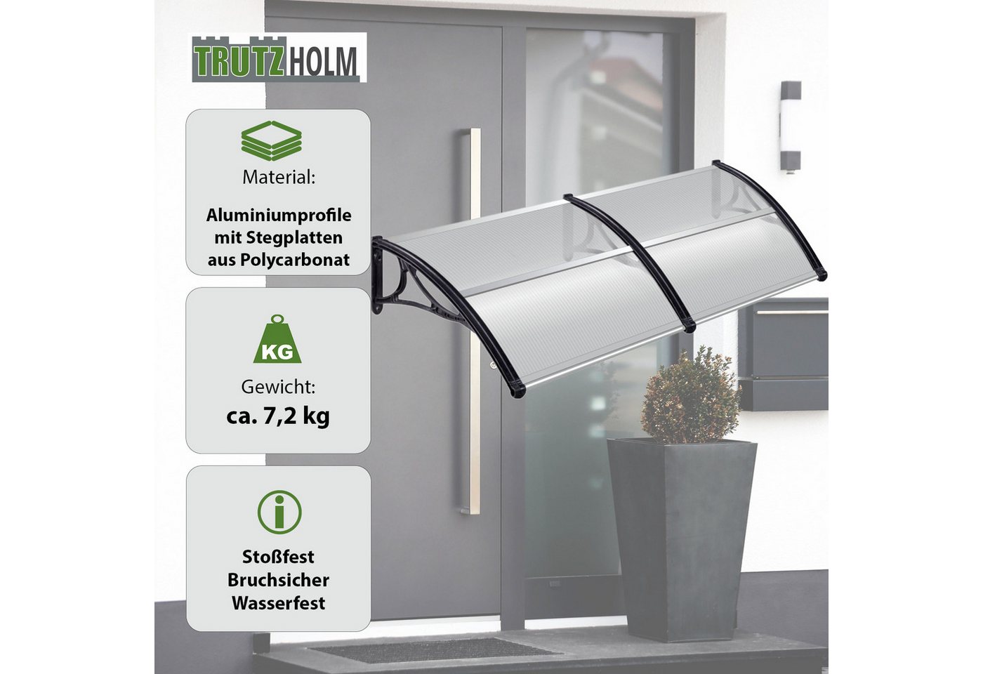Thumbnail - TRUTZHOLM Vordach Haustürvordach 97 x 295 cm Hohlkammerplatte Aluabschlussleiste schwarz