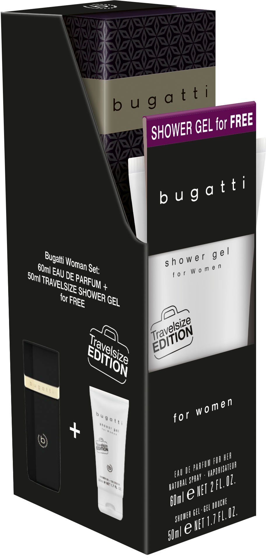 bugatti Duft-Set ELEGANZA INTENSA, 2-tlg., Travelsize Edition: EDP 60 ml + (gratis) Duschgel 50 ml
