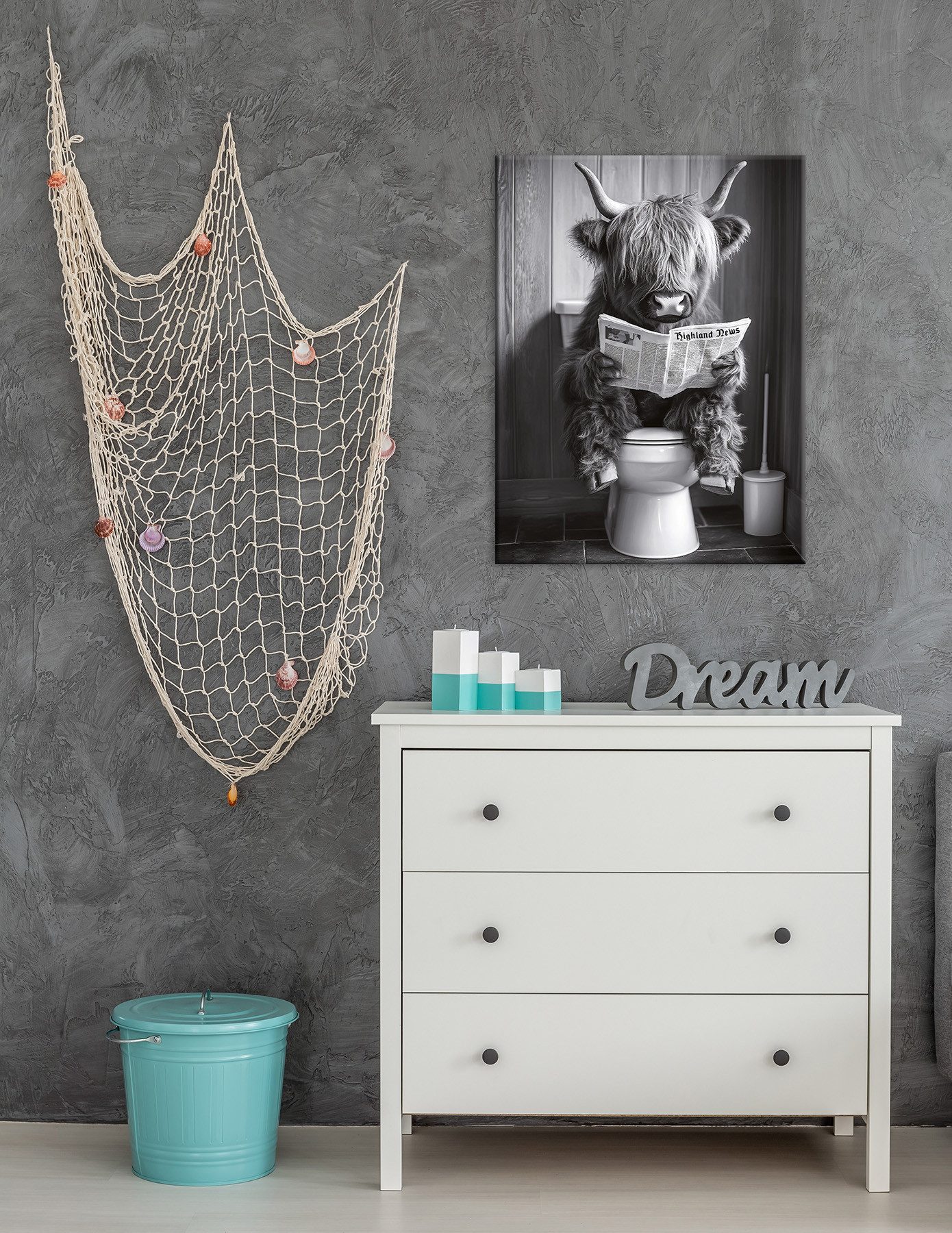 Bönninghoff Leinwandbild Wandbild HOCHLANDRIND AUF WC 46x61 cm – Leinwandbild Keilrahmen Deko, Hochlandrind, Humor, Kuh, Kuhbilder, Kühe, Schwarz-Weiß, Tiere (1 – Bild 5 von 5