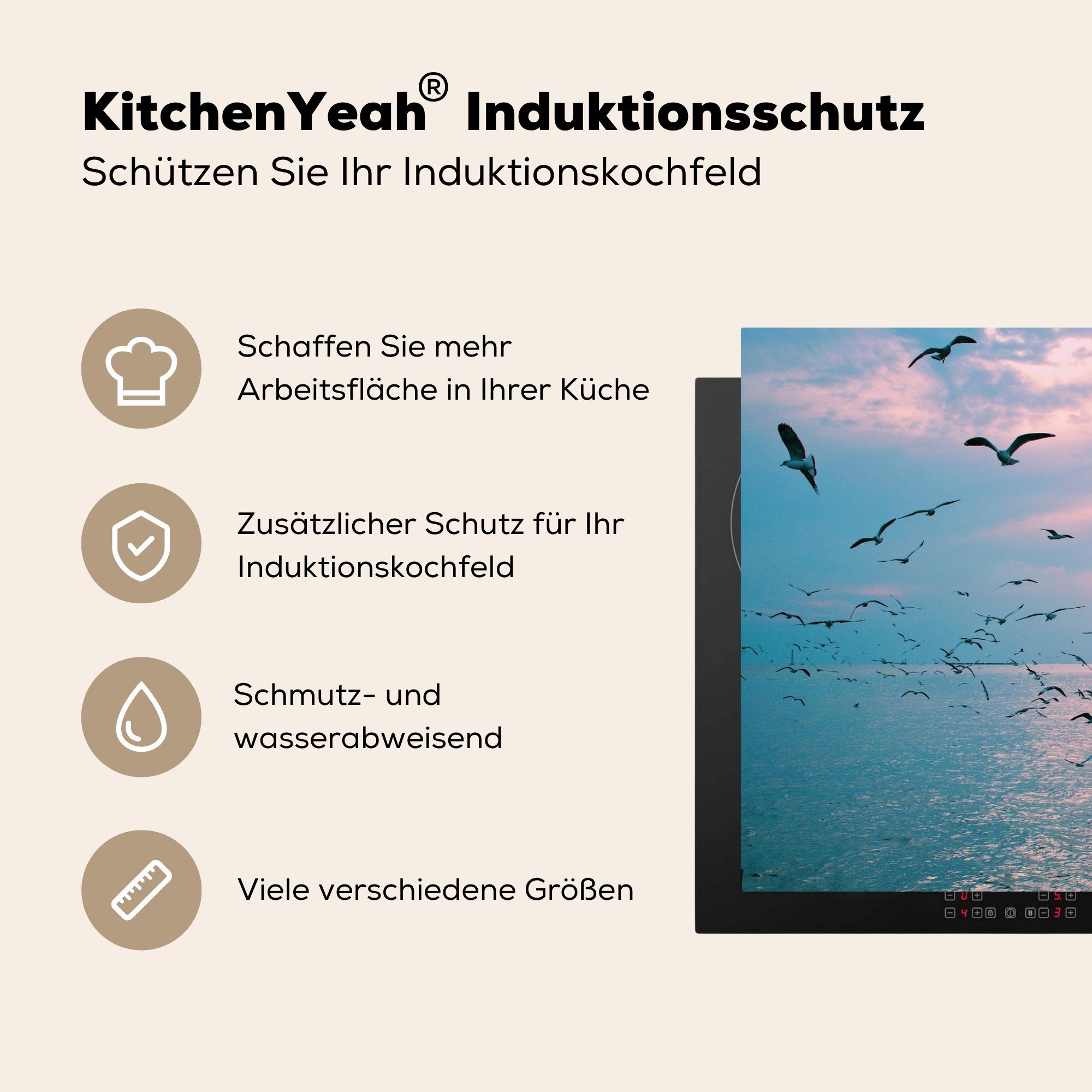 MuchoWow Herdblende-/Abdeckplatte Vogel - tlg), 81x52 küche, Schutz Luft für Ceranfeldabdeckung die (1 cm, - Wasser, Vinyl, Induktionskochfeld