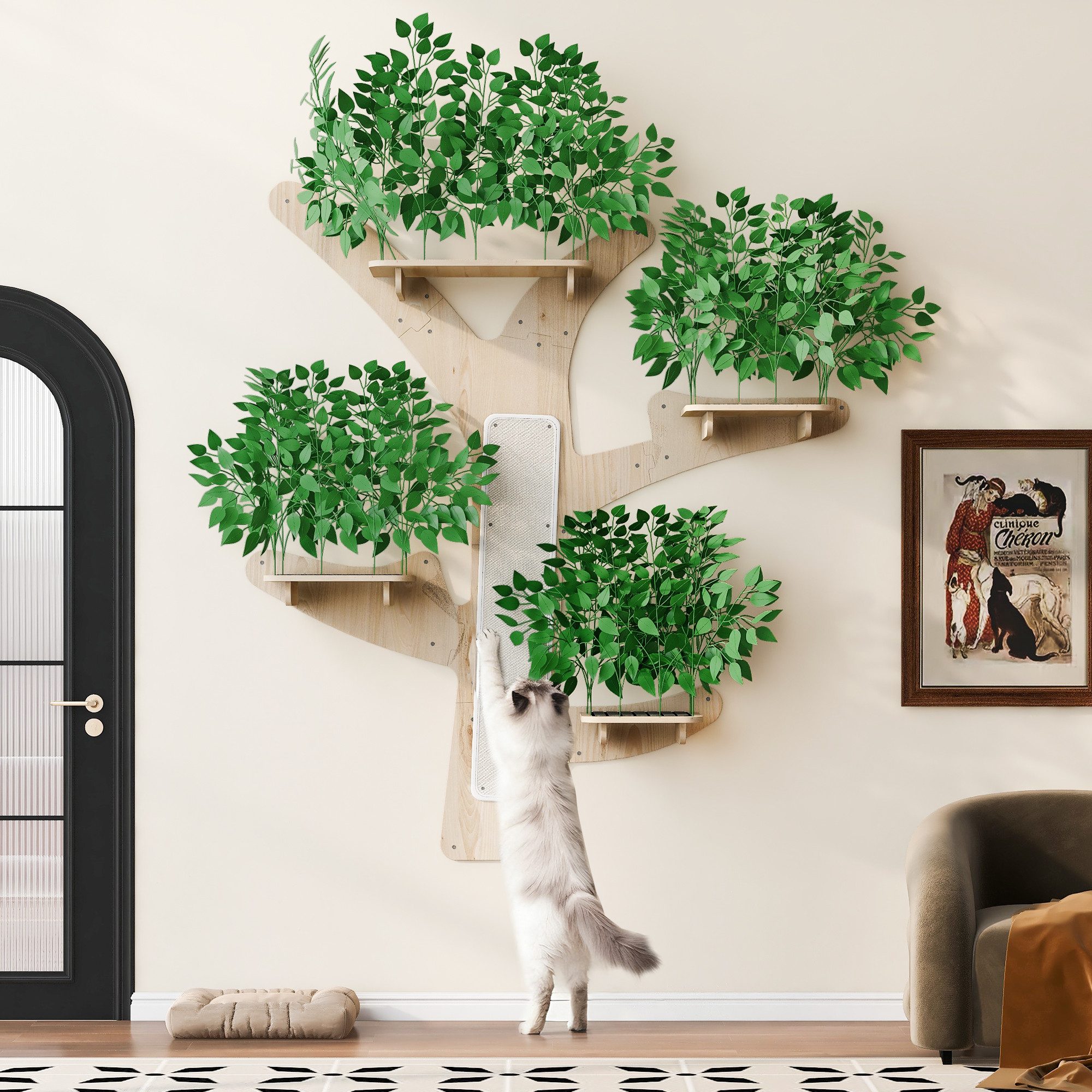 Flieks Kratzbaum, Wand-Kratzbaum in Baumform Katzenkletterbaum aus Kiefernholz 155×210cm