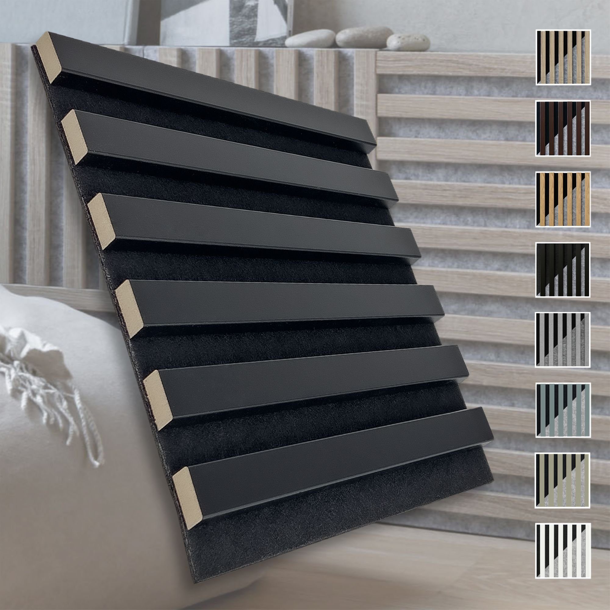 marbet design Wandpaneel, (Akustikpaneele Akustikquadrate 30x30cm Wandverkleidung Holz - (1 Paneel, schwarz - schwarz matt) Lamellenverkleidung Holzwand natur)