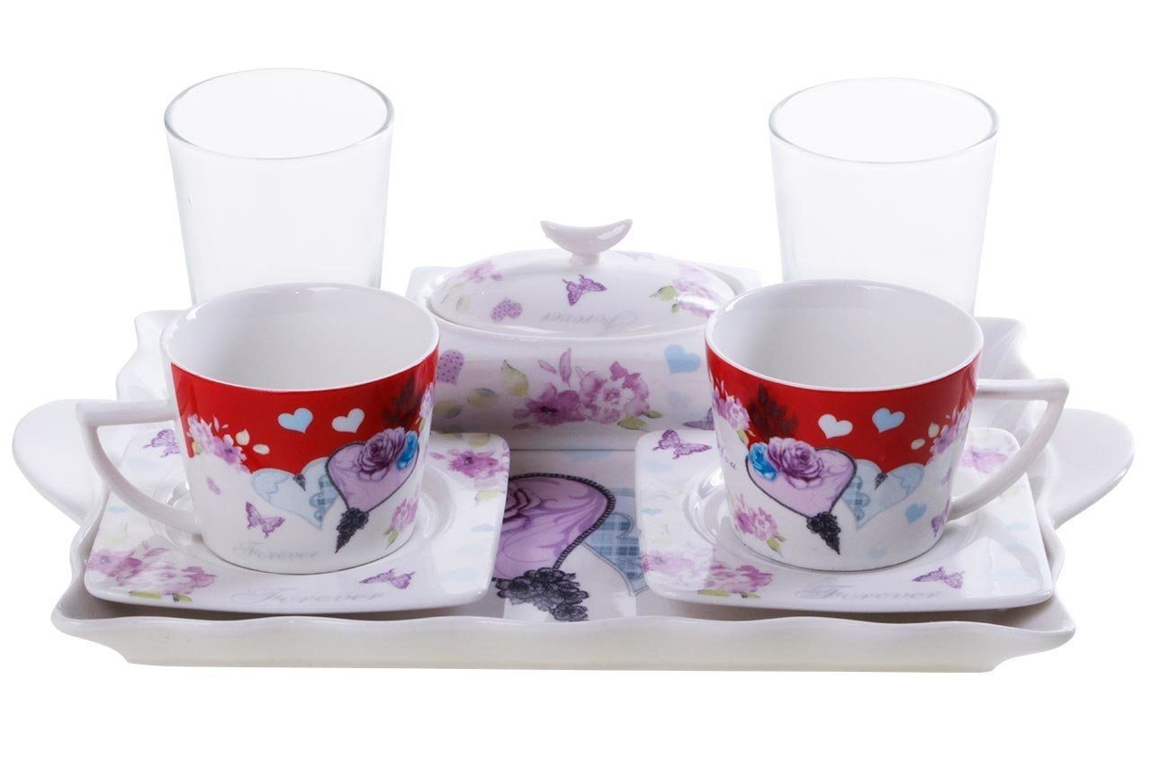 Paci Kaffeeservice Bloom 7-teiliges Kaffeetassen-Set für 2 Personen (7-tlg), Porzellan