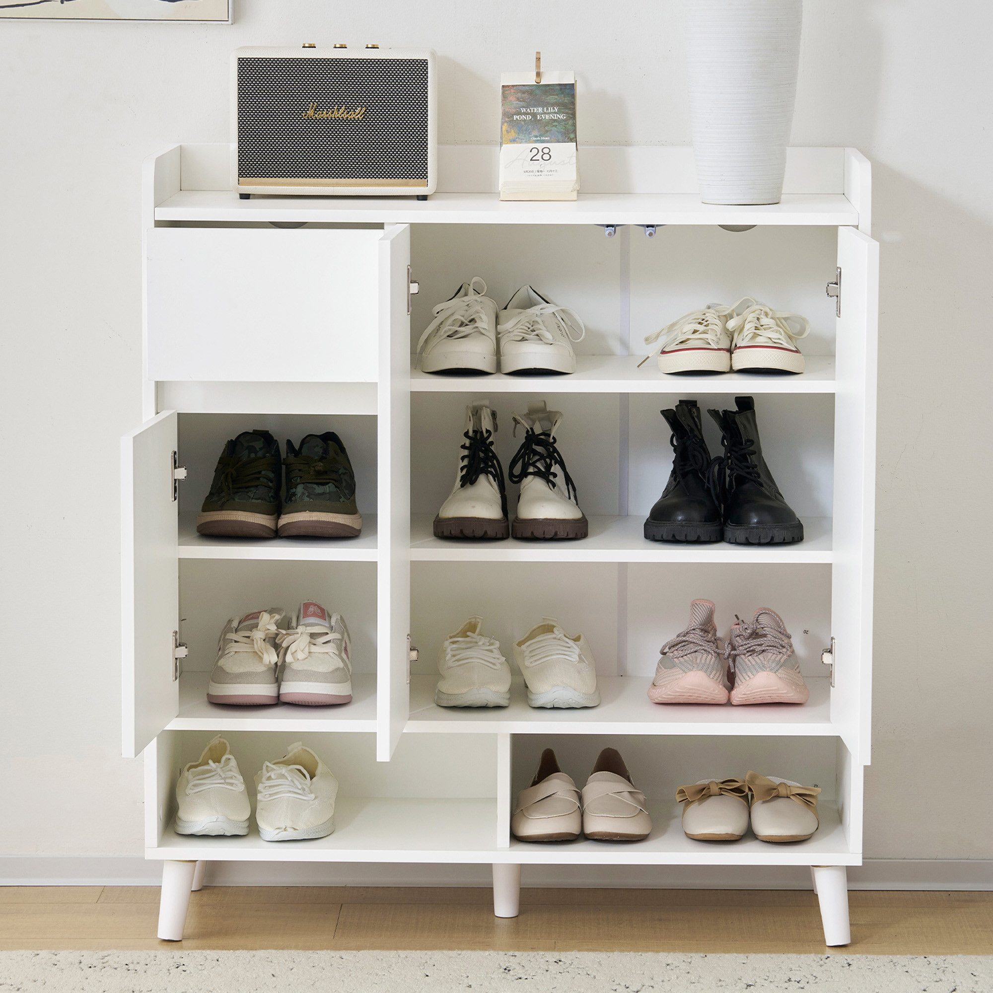 Merax Schuhschrank mit 2 Türen, 1 Schublade und verstellbaren Einlegeböden Schuhaufbewahrung Sideboard Kommode, H99xB90xT35cm – Bild 3 von 5