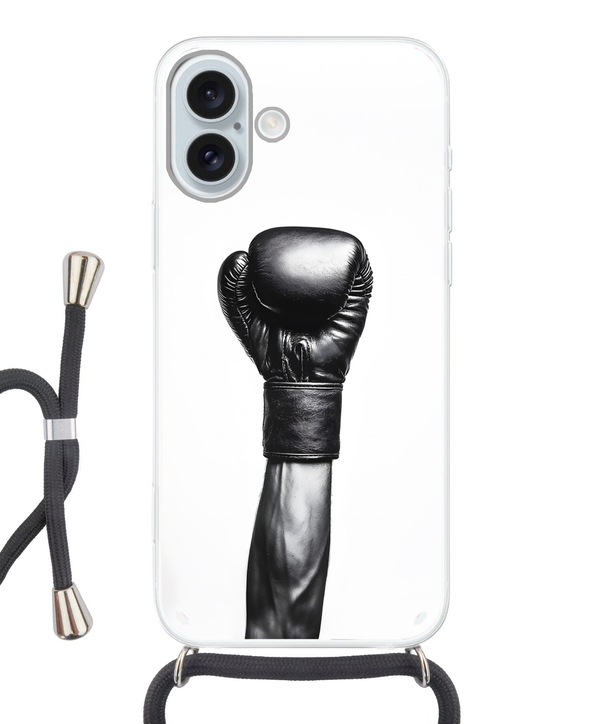 MuchoWow Handyhülle für Apple iPhone 16 Plus Boxhandschuh - Schwarz - Hand, Tragbare Handyhüllen mit Kette zum umhängen, Handykette Handyband