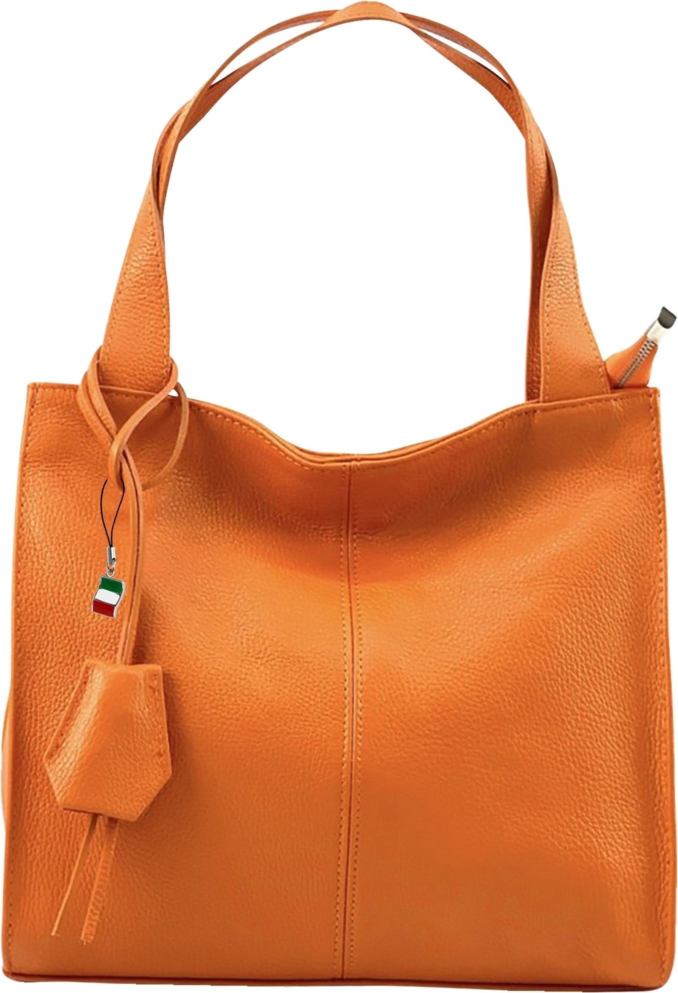 FLORENCE Schultertasche Florence Echtleder Hobo Bag Damen orange (Schultertasche), Damen Leder Schultertasche, Shopper, orange ca. 33cm