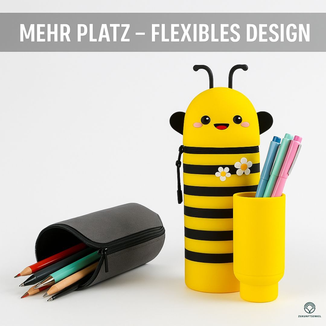 ZUKUNFTSENKEL Federmäppchen Etui Silikon Kinder Mäppchen, (Stiftebox für Schule Büro & Kindergarten, (Pinguin, Panda, Dino, Bär, Katze, Biene), Ausziehbares Federmäppchen mit Tier Design