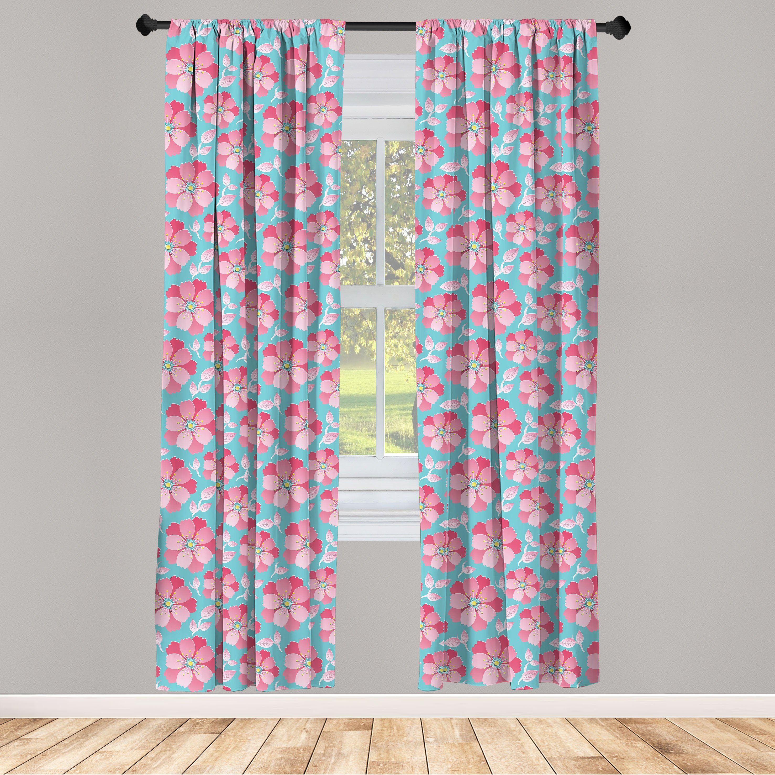 Gardine Vorhang für Wohnzimmer Schlafzimmer Dekor, Abakuhaus, Microfaser, Blau Und Pink Zusammenfassung Petals