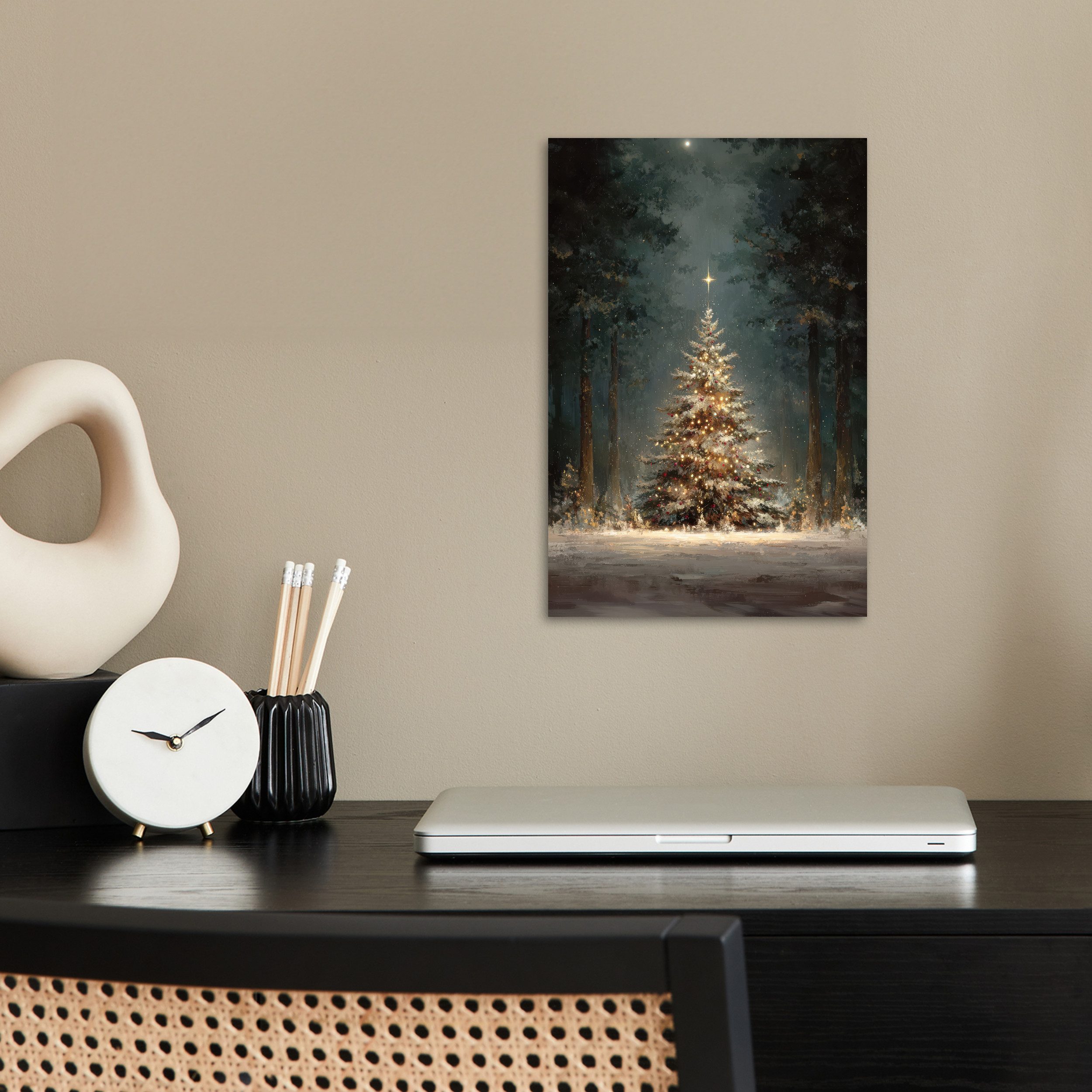 MuchoWow Poster Weihnachtsbaum - Wald - Schnee - mehrfarbig, (1 St), Poster günstig online kaufen