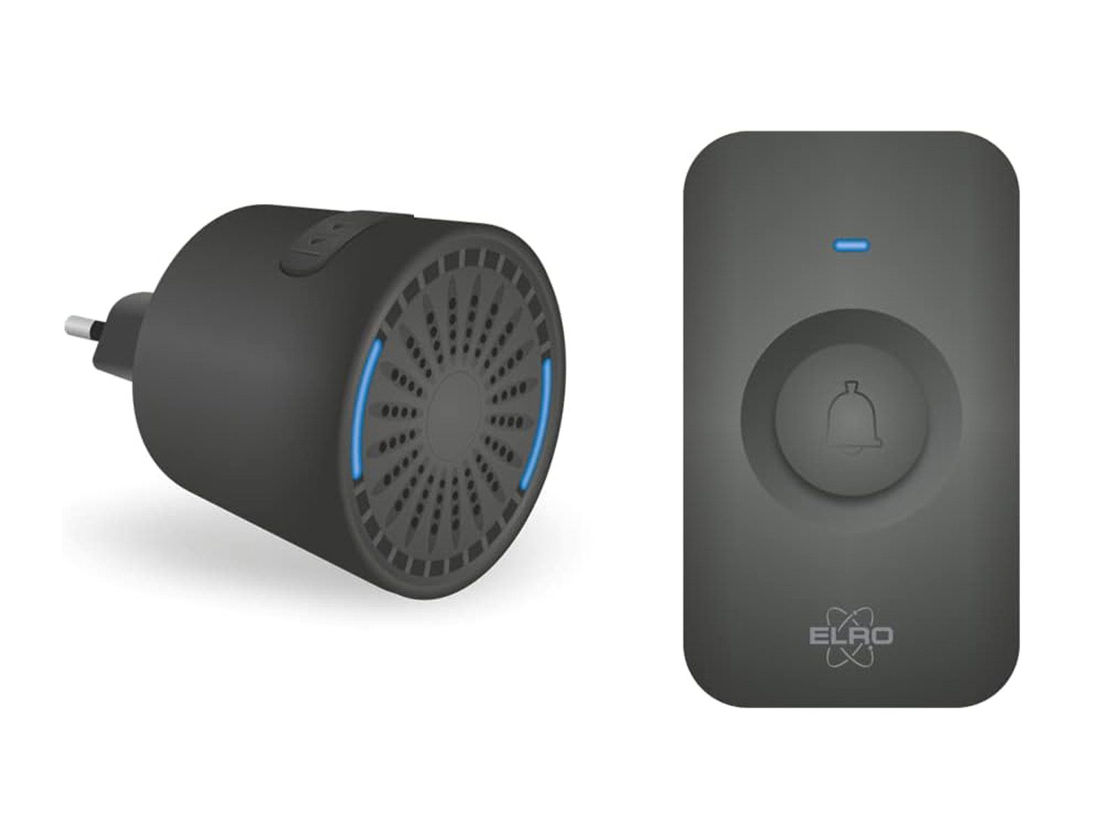 Elro Türklingel-Set, 1 Empfänger, 64 Klingeltöne, (2-tlg), Funkklingel mit Batterie, Türgong mit Licht für Schwerhörige, Schwarz