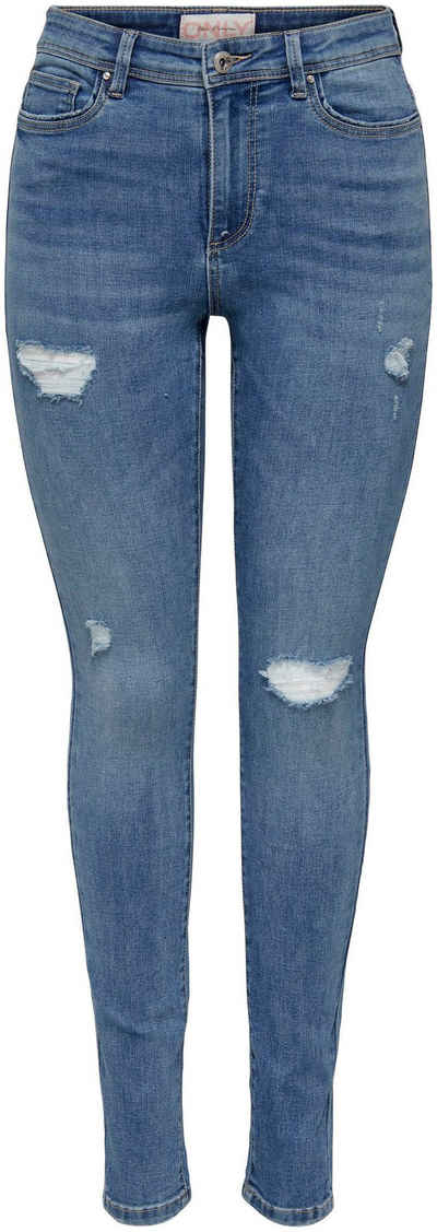 Only Skinny-fit-Jeans »ONLWAUW MID SK DESTROY DNM BJ210« mit Destroyed Effekt