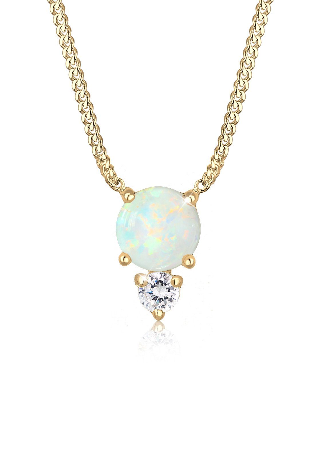 Elli Collierkettchen Zirkonia Synthetischer Opal Weiß 925 Sterling Silber vergoldet