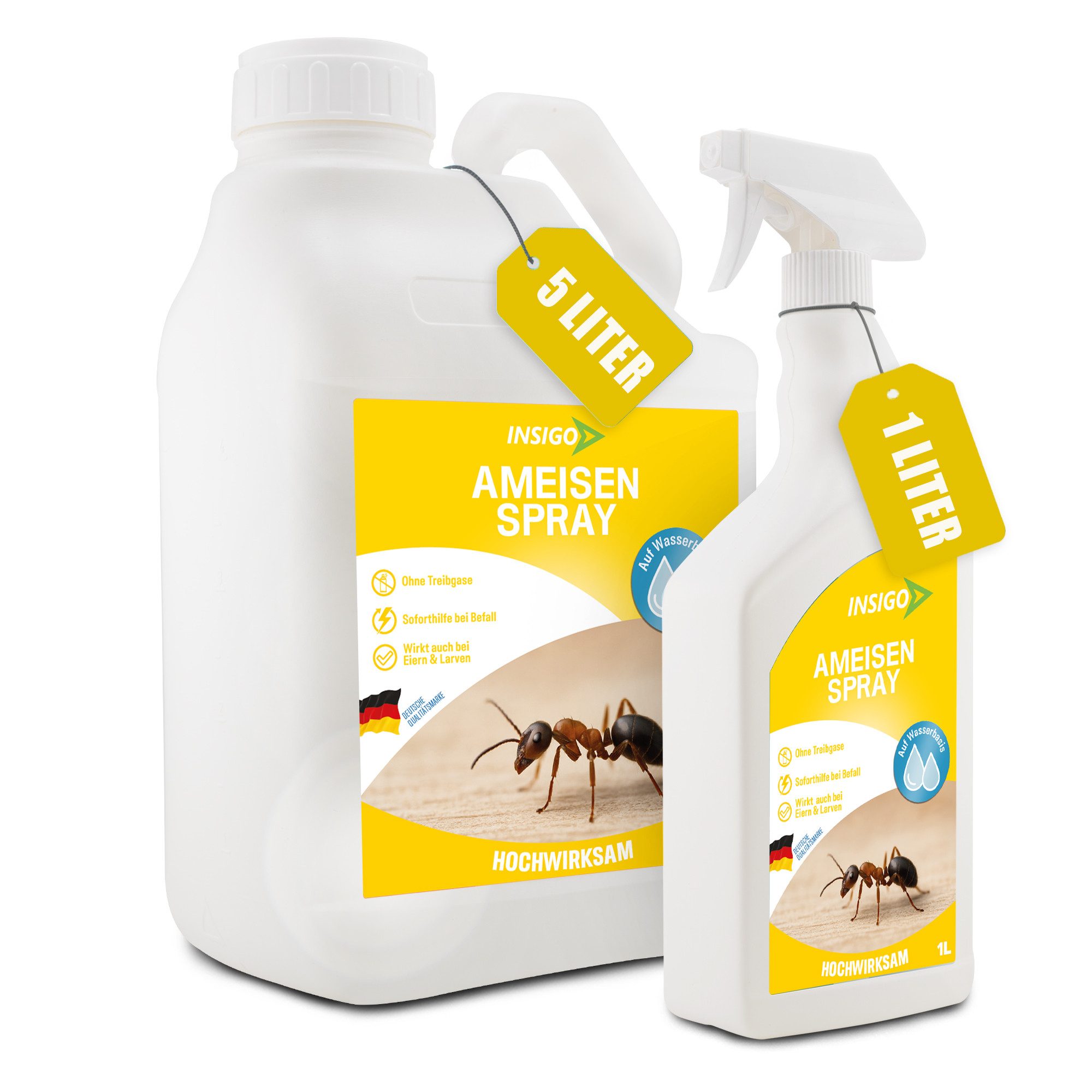INSIGO Insektenspray Anti Ameisen-Spray Ameisen-Mittel Ungeziefer-Spray, 6 l, 6000 ml, biozidfreie Formel, auf Wasserbasis, geruchsarm, brennt / ätzt nicht