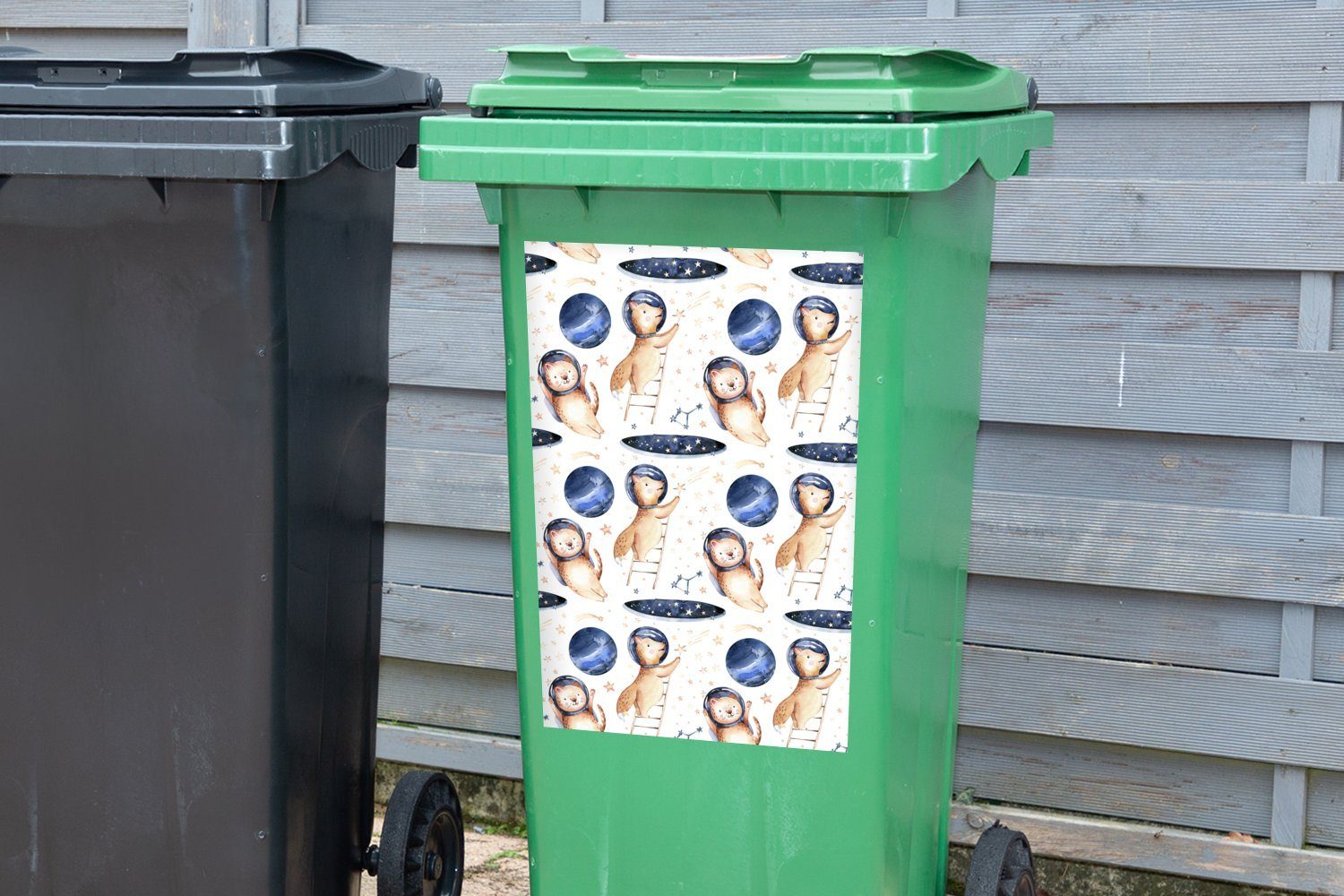 Jungen Mülltonne, - Muster Wandsticker (1 Kind Mülleimer-aufkleber, St), Sticker, Abfalbehälter - - Kinder Tiere Raumfahrt MuchoWow Container, - -