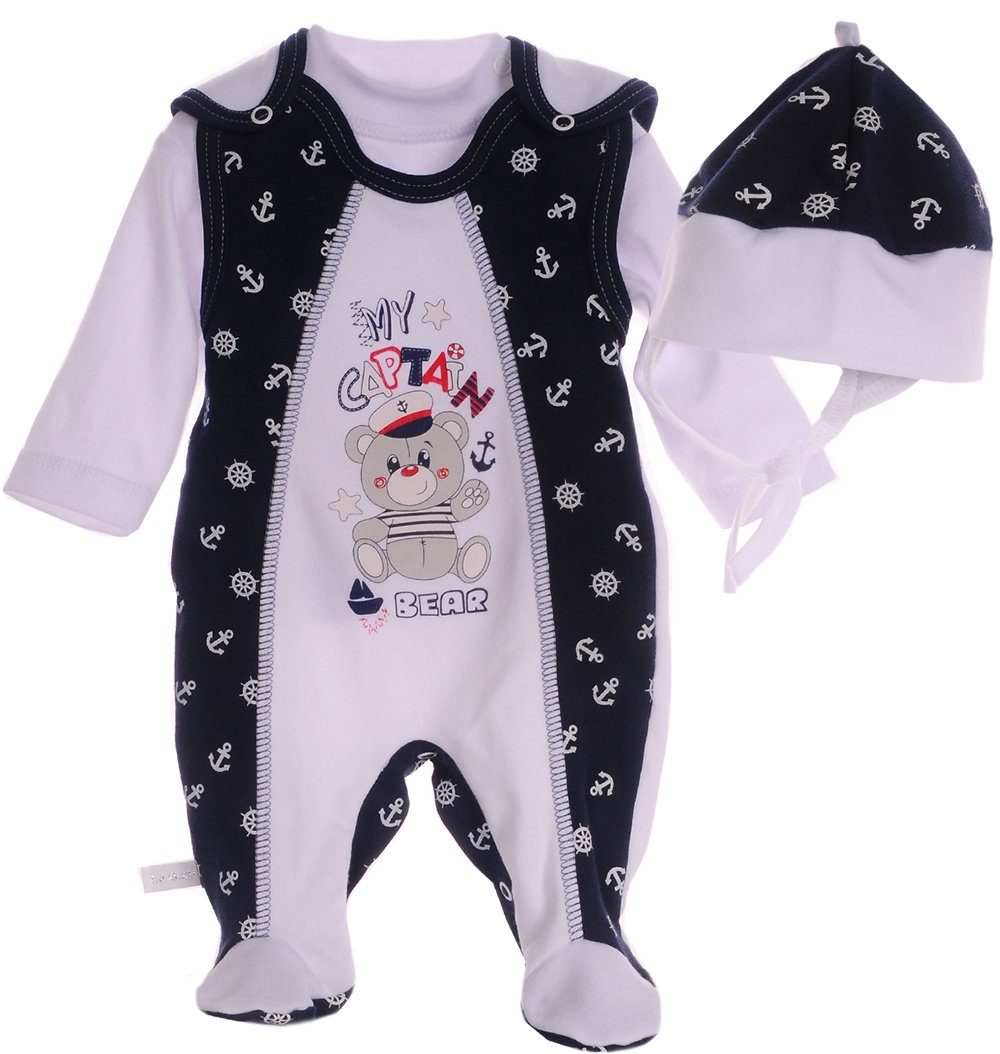Strampler Baby Anzug Stramplerhose Hemdchen Mütze Shirt Set 3Tlg