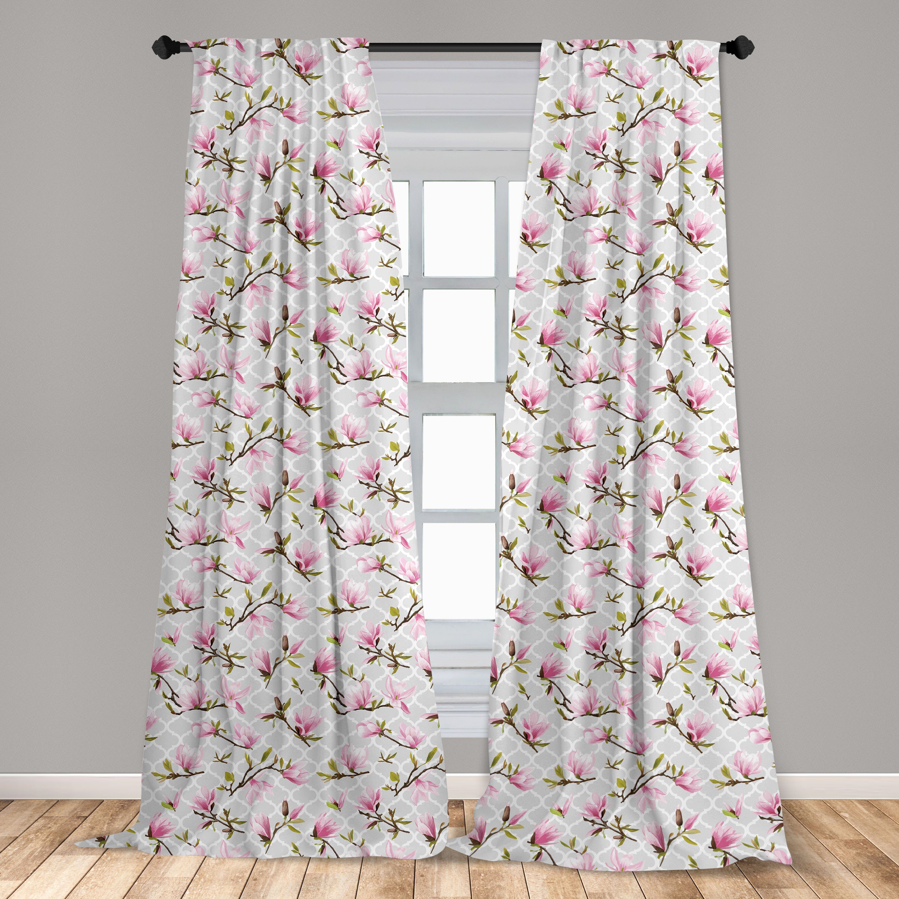 Gardine Vorhang für Wohnzimmer Abakuhaus, Jahrgang Magnolien-Blumen-Muster Microfaser, Schlafzimmer Dekor