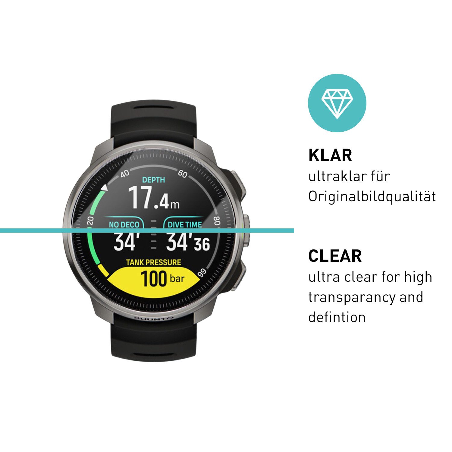 smartect Displayschutzglas Schutzglas Panzerfolie Klar für Suunto Ocean, Set, 3 Stück, Schutzfolie Glasschutz Bildschirm