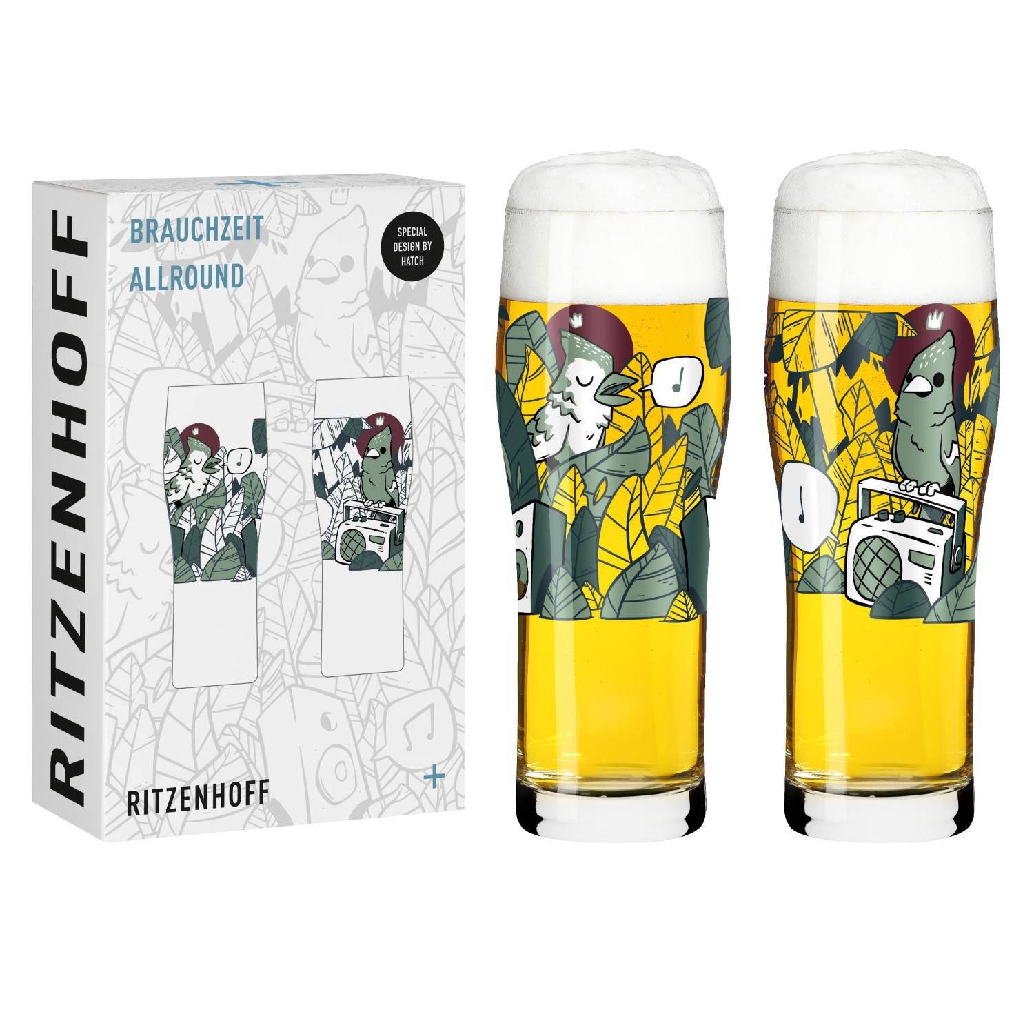Ritzenhoff Bierglas BRAUCHZEIT, Glas, Spülmaschinengeeignet, Mehrfarbig, Illustration + Vogel, H: 20.5cm
