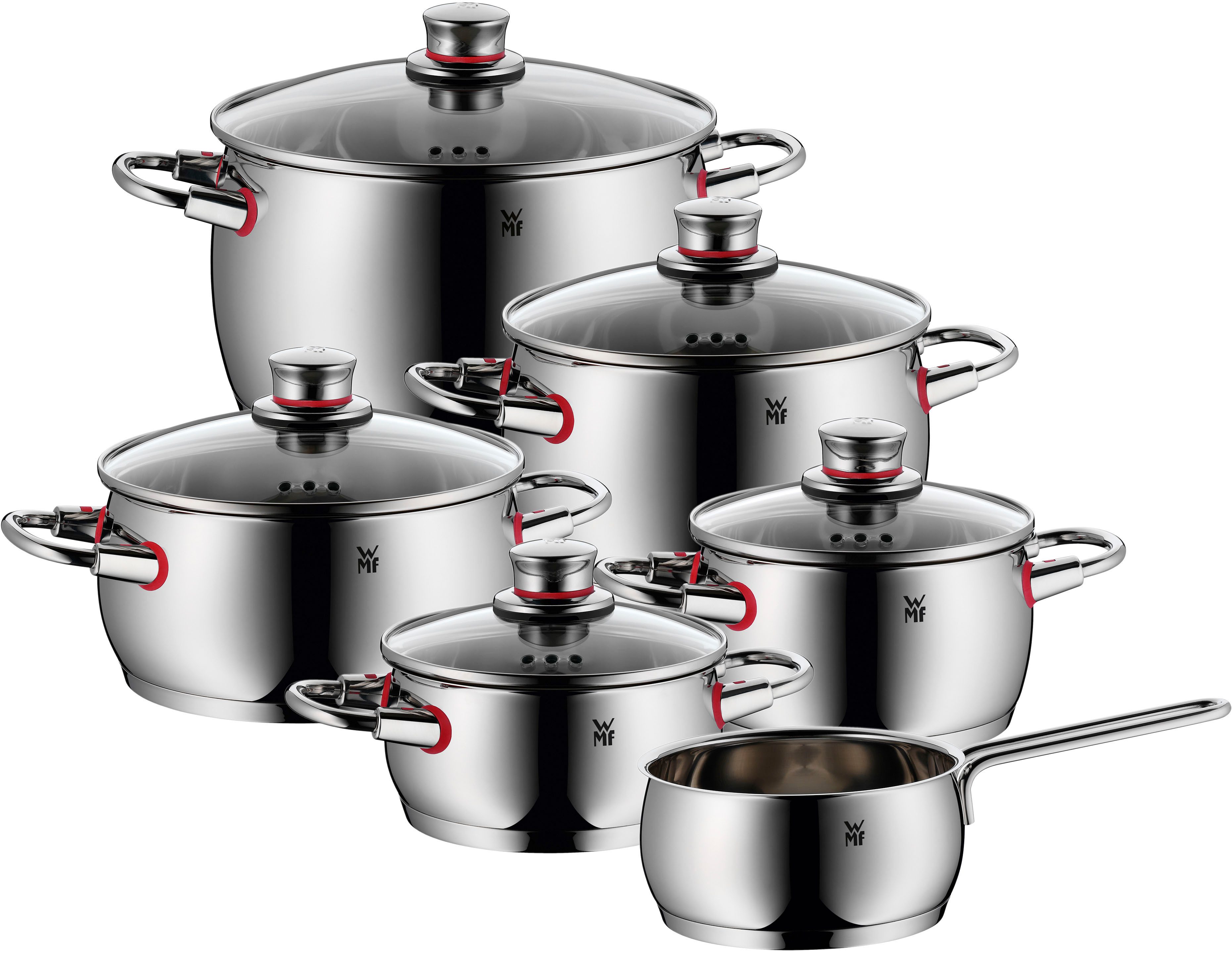 WMF Topf-Set Quality One, Cromargan® Edelstahl Rostfrei 18/10 (Set, 11-tlg), Cool+ Technologie für wärmereduzierte Griffe, breiter Schüttrand