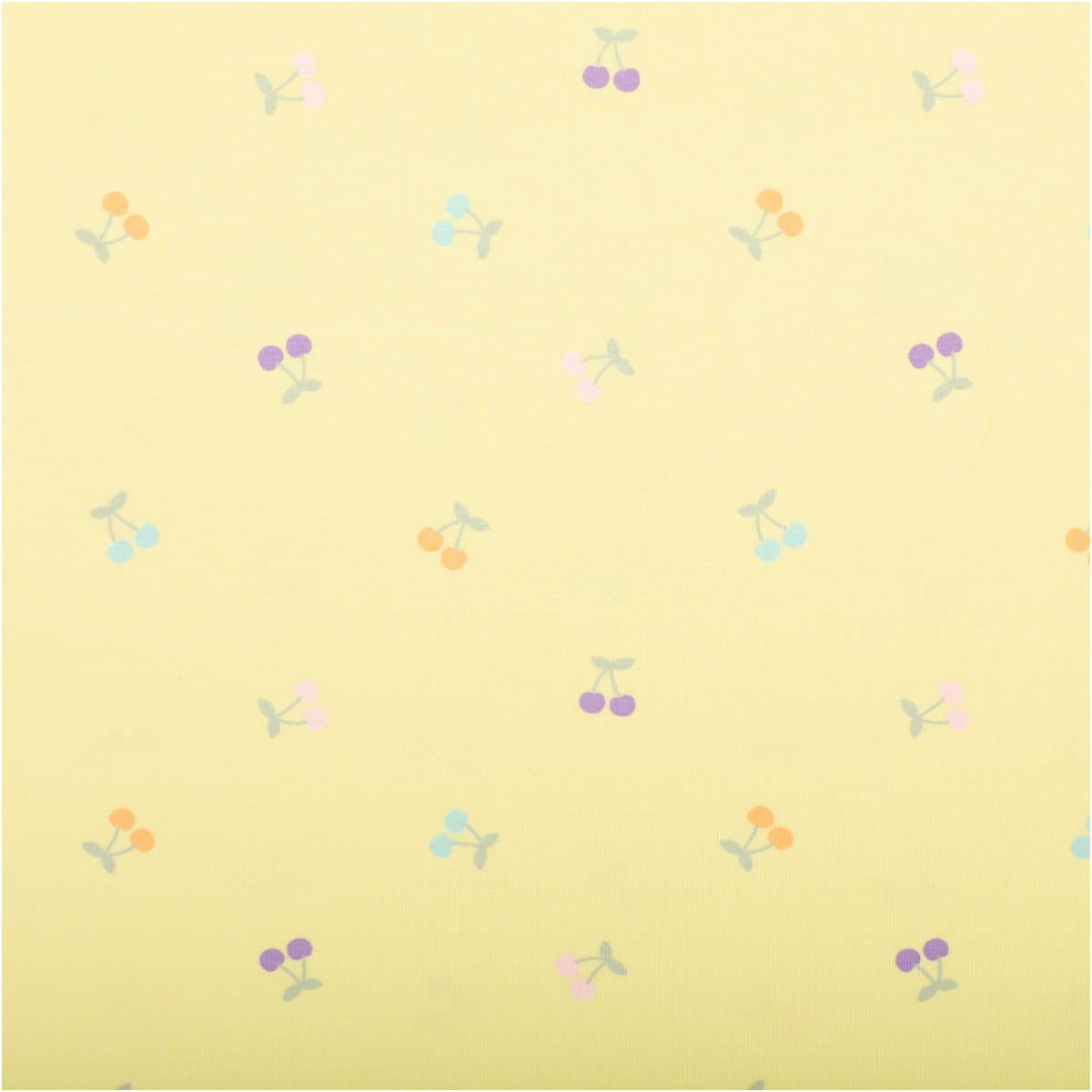 SCHÖNER LEBEN. Stoff Jersey Stoff Meterware Baumwolljersey Kirschen gelb pastell 145cm, allergikergeeignet