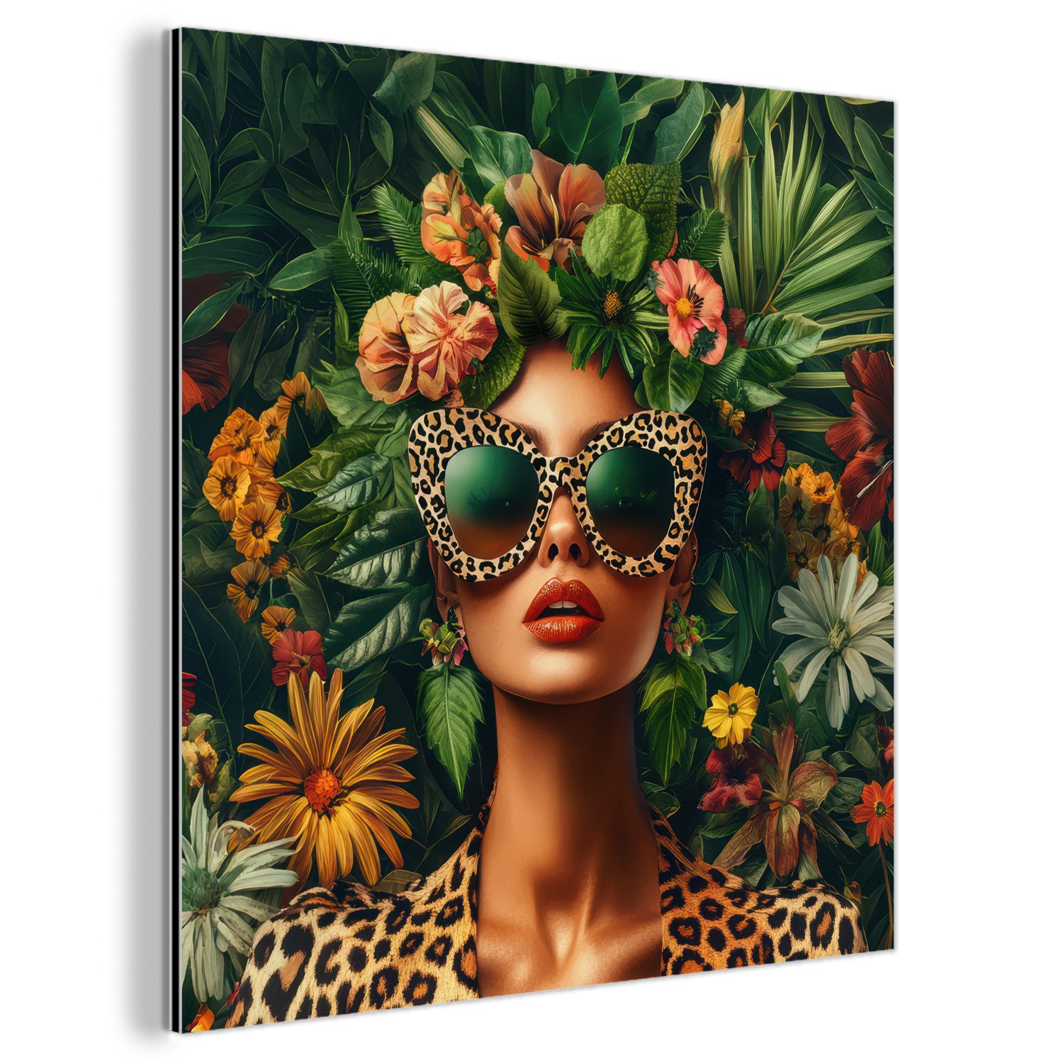 MuchoWow Metallbild Frau - Pantherdruck - günstig online kaufen